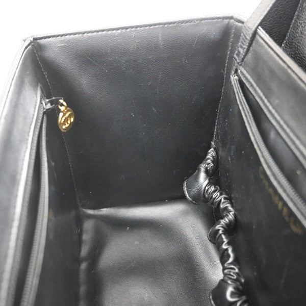 Chanel Vintage Vanity Case Calfskin Black Leather Handbag (Pre-Owned)
