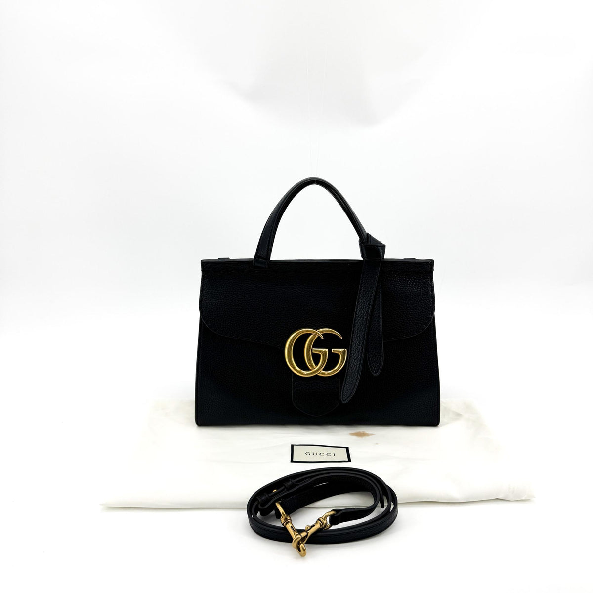 Gucci Gg Marmont Top Handle Leather Black Leather Handbag (Pre-Owned)