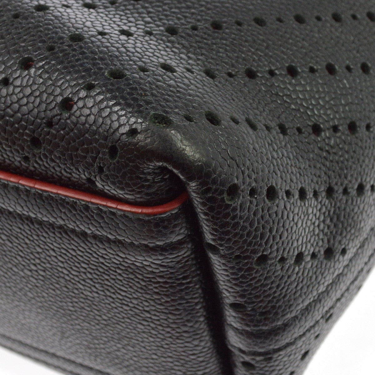 Chanel Shopping Perforated Caviar Black Leather Tote Bag Bag (Pre-Owned)