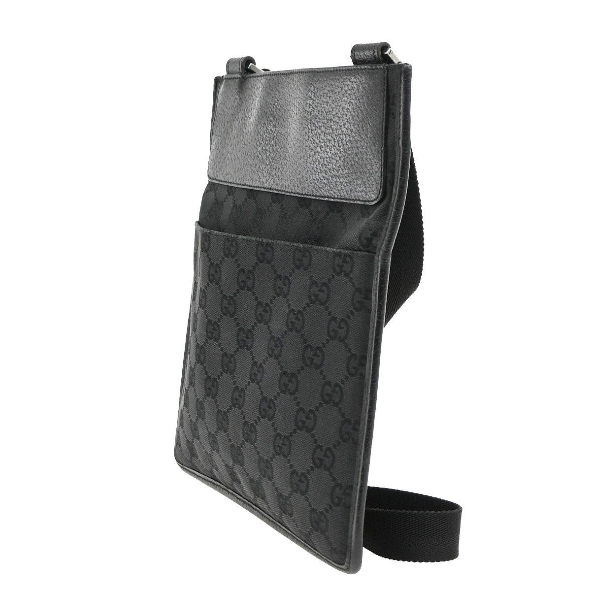 Gucci Vintage Flat Gg Canvas Black Canvas Crossbody Bag Bag (Pre-Owned)