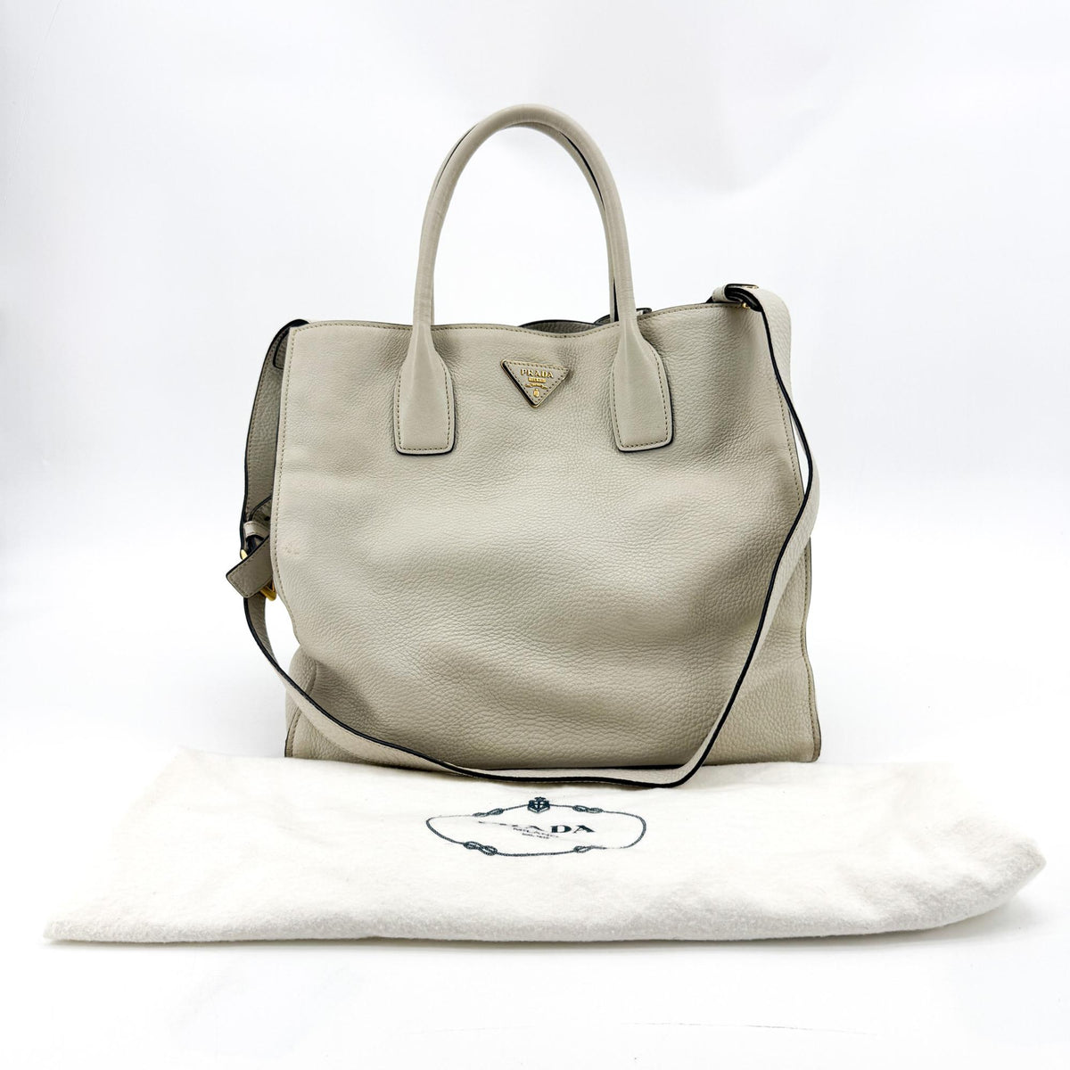 Prada Convertible Shopper Tote Vitello Daino Gray Leather Tote Bag Bag (Pre-Owned)