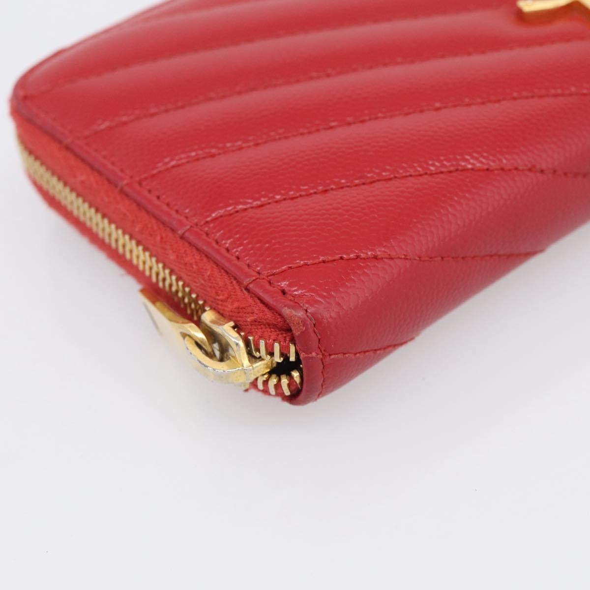 Saint Laurent Loulou Zip Around Matelasse Chevron Leather Red Leather Wallets Accessory (Pre-Owned)