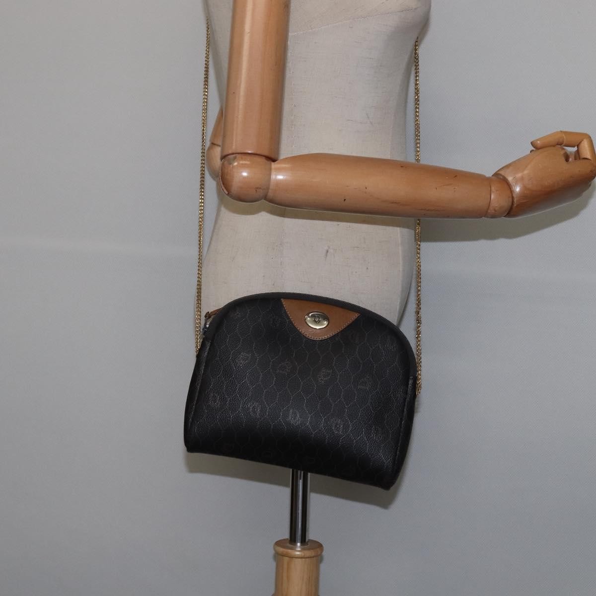 Christian Dior Vintage Honeycomb Zip Coated Canvas Black Canvas Shoulder Bag Bag (Pre-Owned)