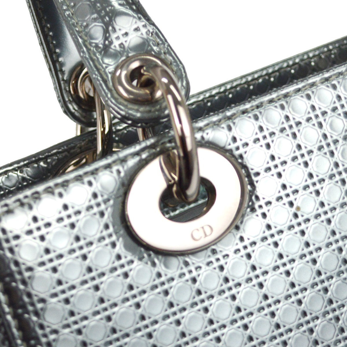 Christian Dior Lady Dior Micro Cannage Metallic Calfskin Metallic Leather Handbag (Pre-Owned)
