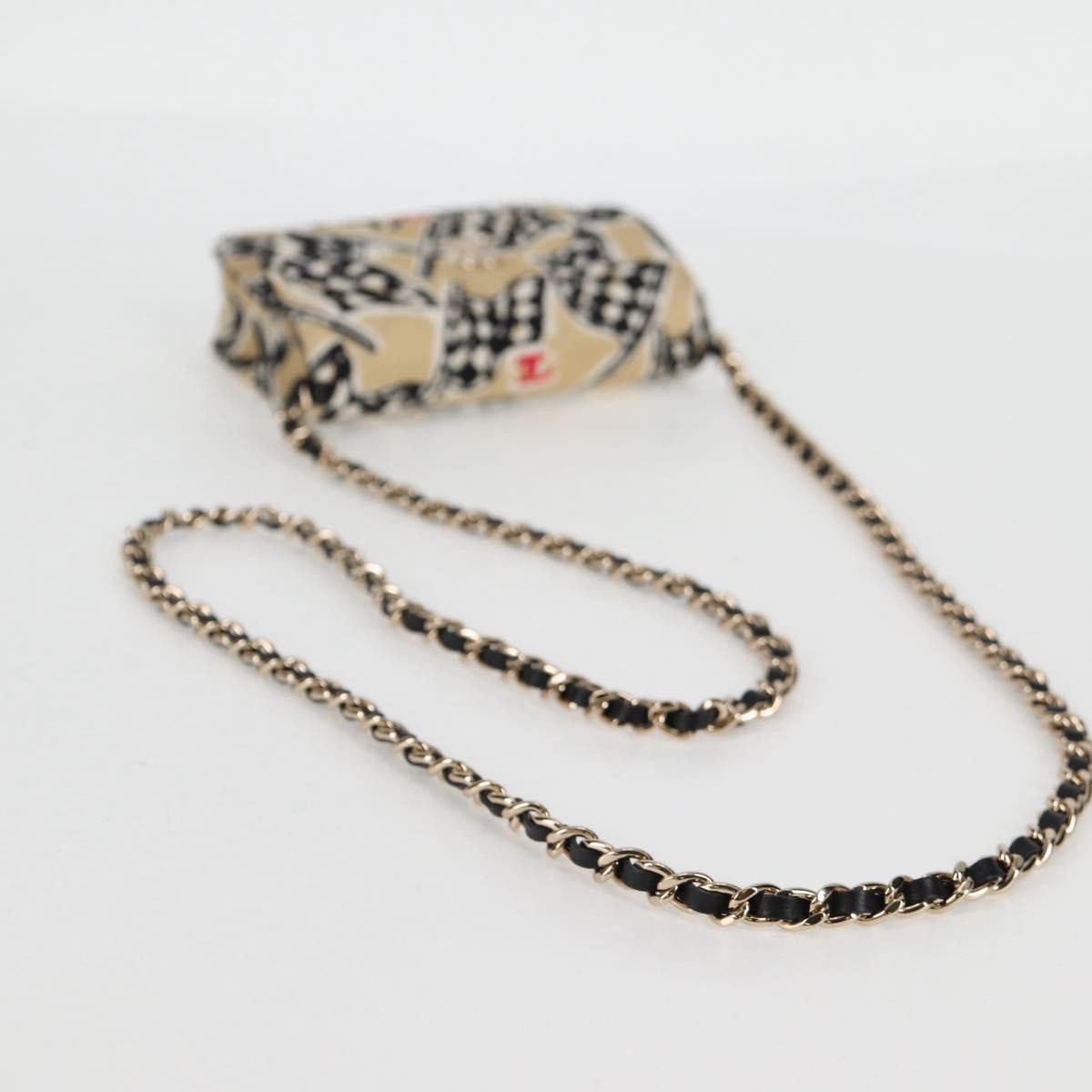 Chanel Flap Card Holder On Chain Quilted Printed Canvas Beige Nylon Shoulder Bag Bag (Pre-Owned)