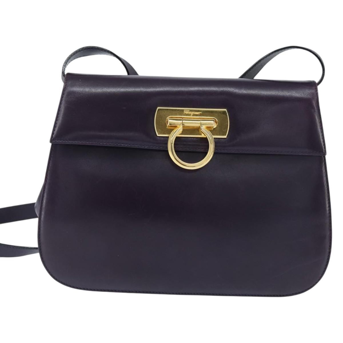 Salvatore Ferragamo Gancini Leather Navy Leather Shoulder Bag Bag (Pre-Owned)