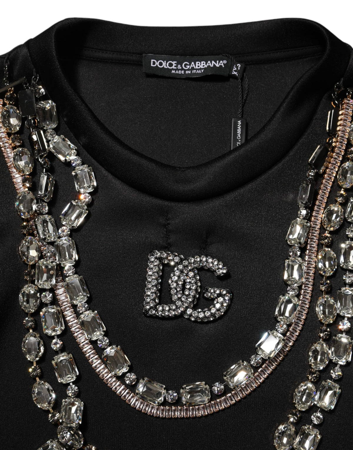 Dolce & Gabbana Black Necklace Crystal DG Logo Sweatshirt Women's Sweater (Pre-Owned)