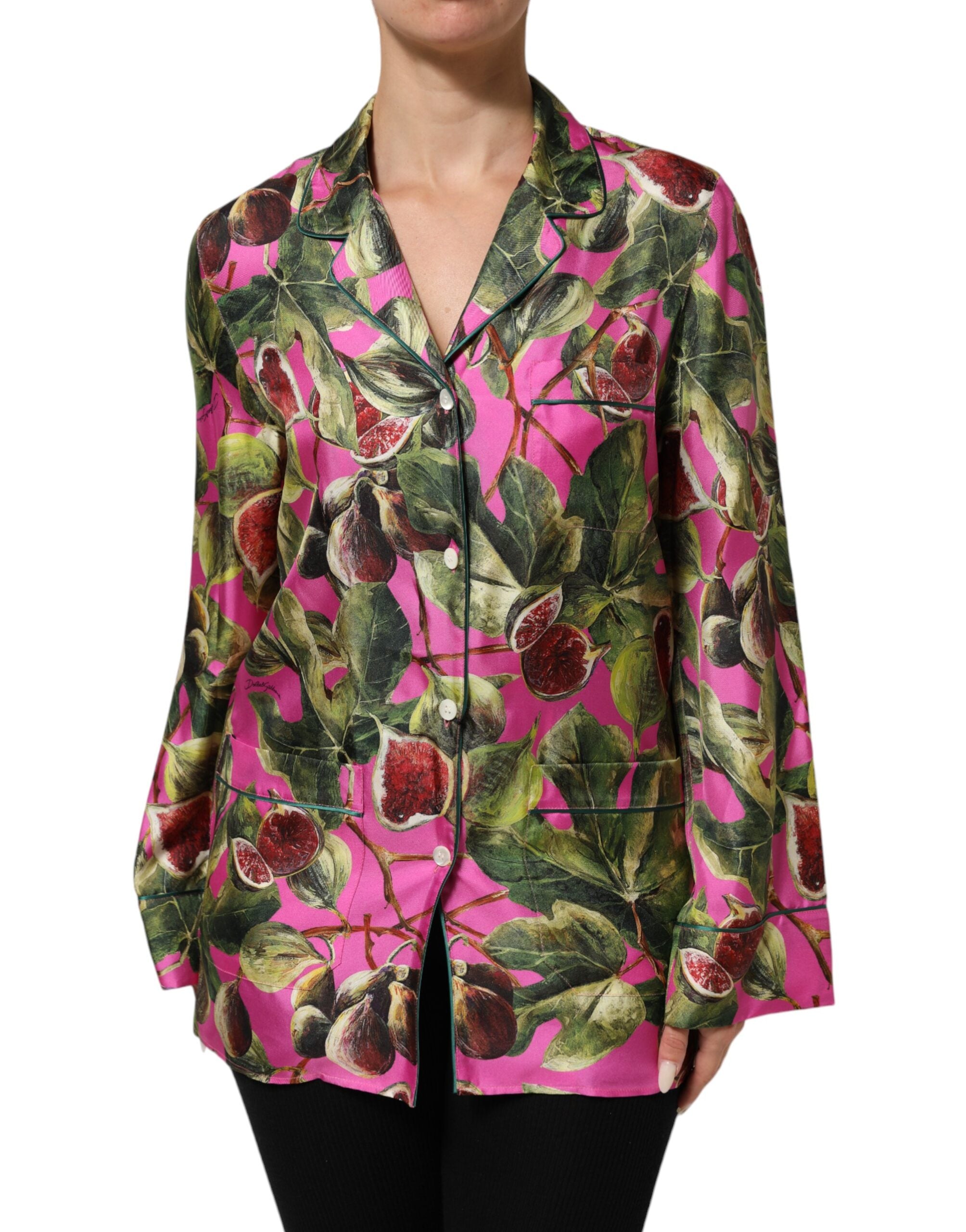 Dolce & Gabbana Hot Pink Fig Printed Silk Shirt Blouse Women's Top