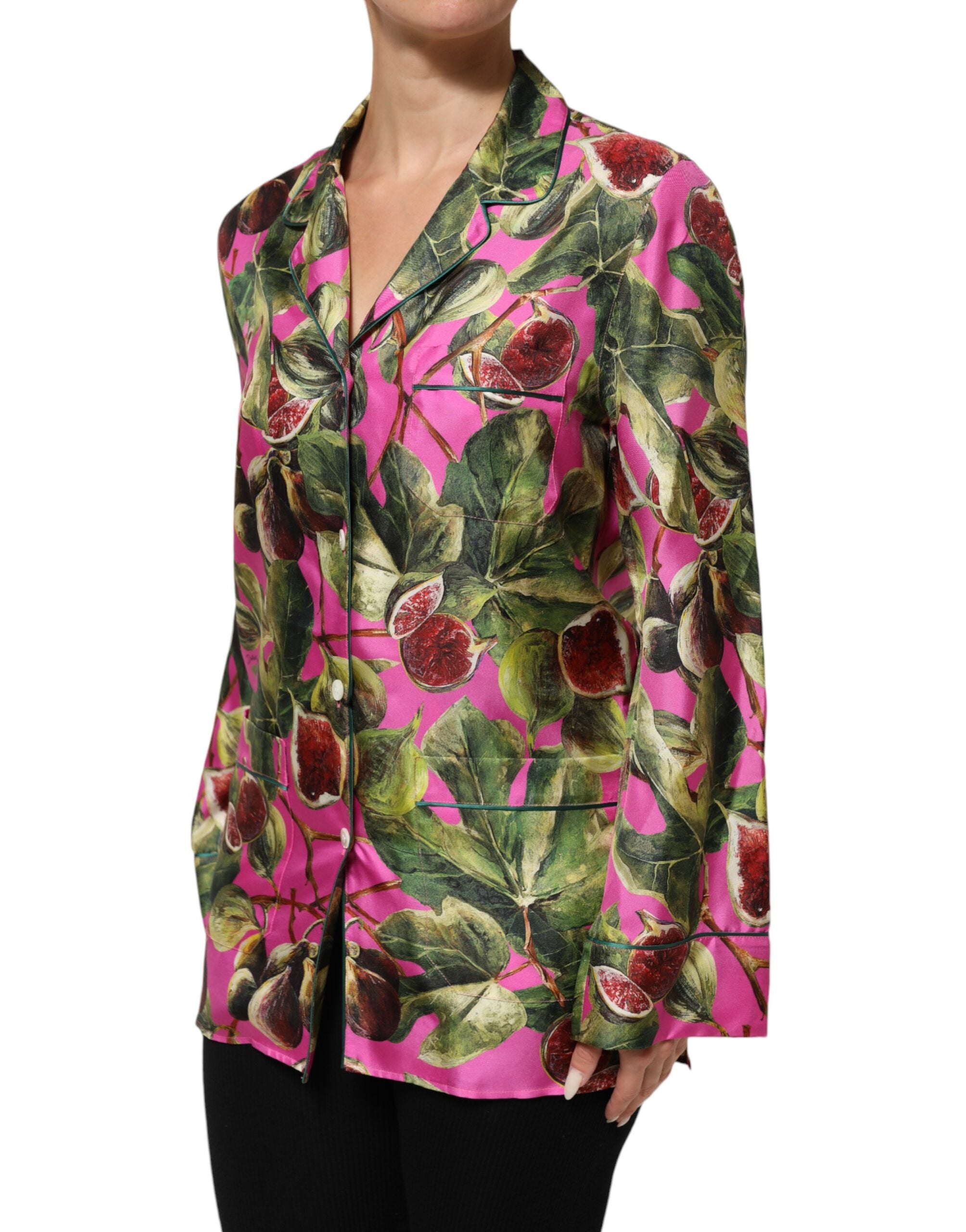 Dolce & Gabbana Hot Pink Fig Printed Silk Shirt Blouse Women's Top