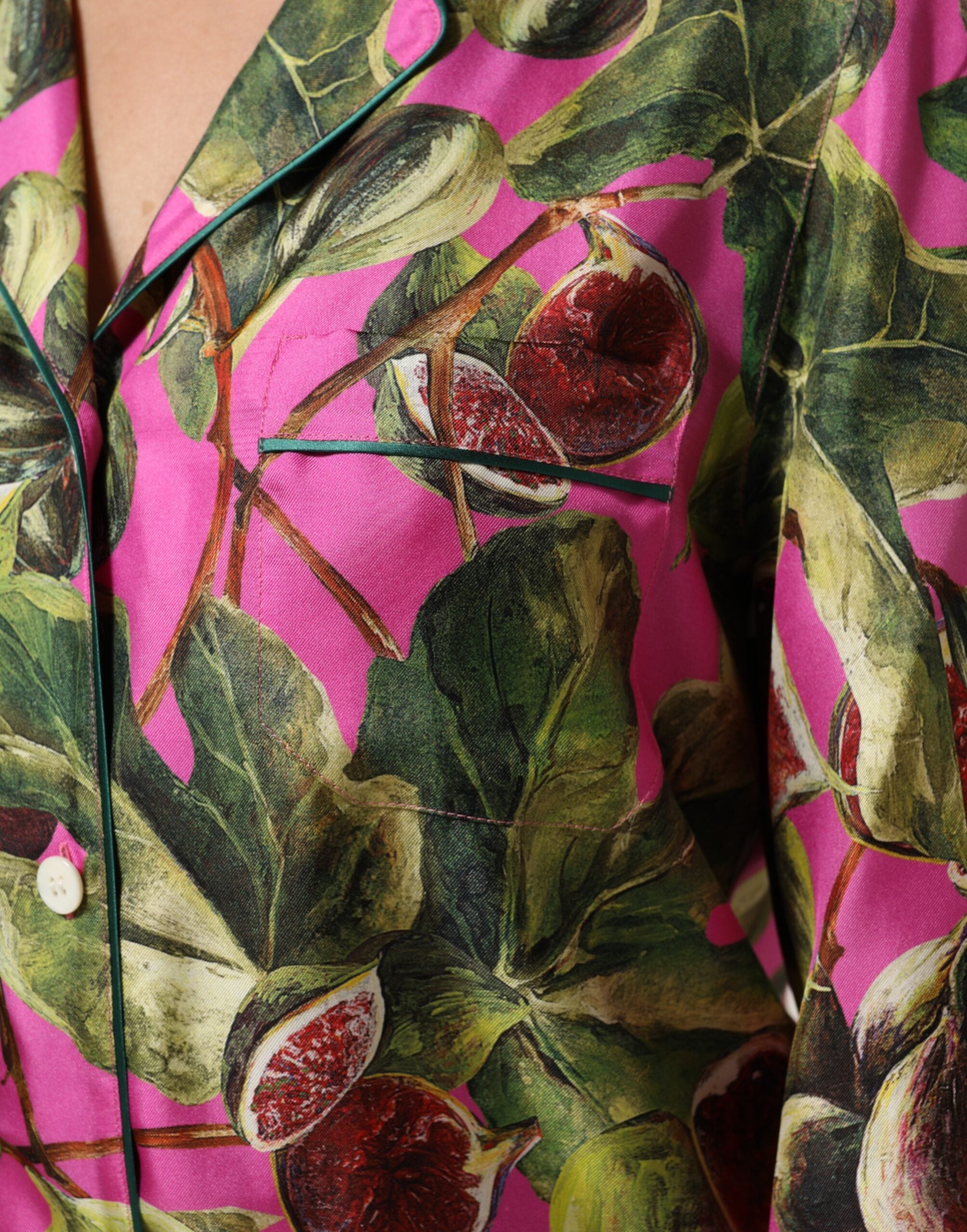 Dolce & Gabbana Hot Pink Fig Printed Silk Shirt Blouse Women's Top