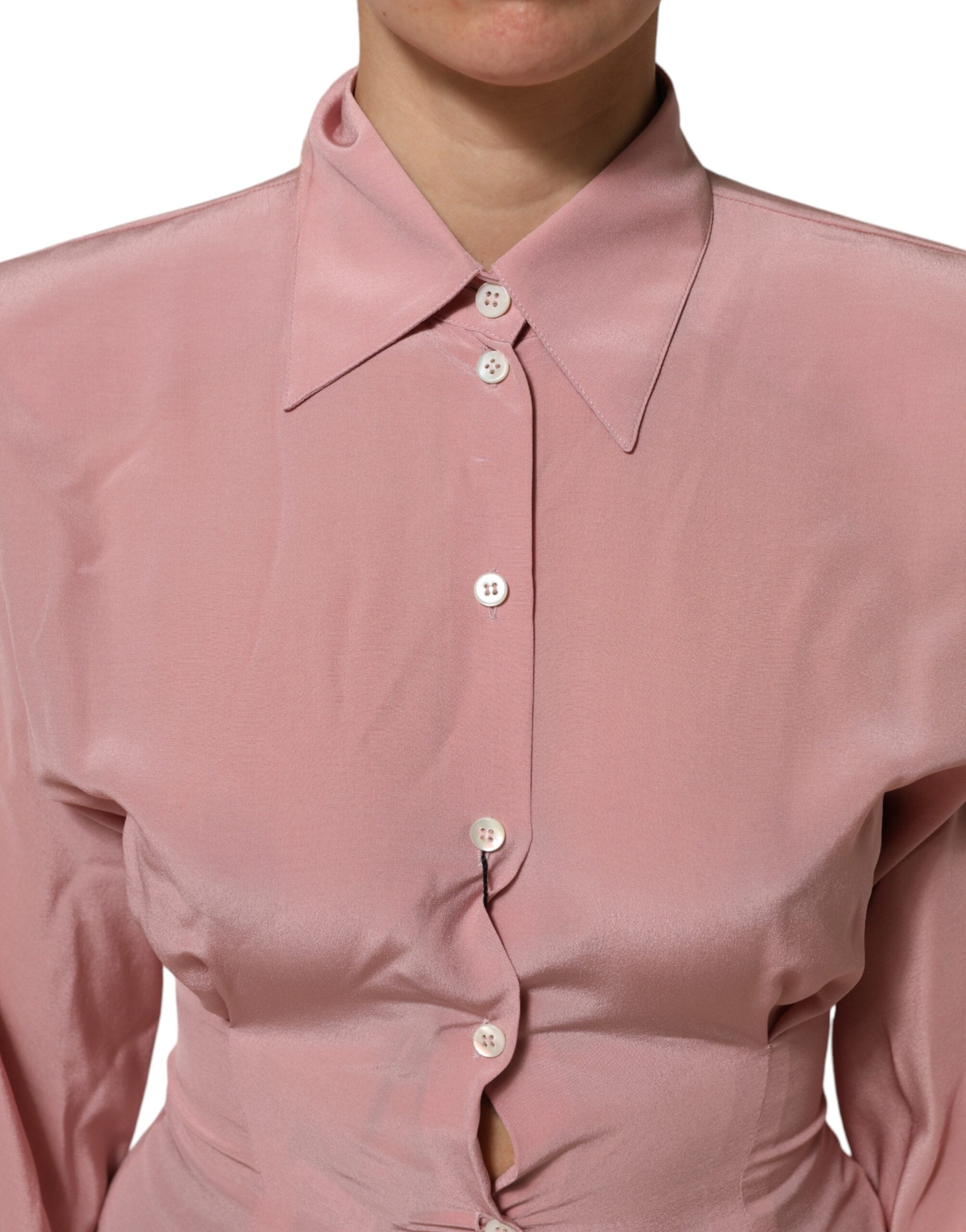 Dolce & Gabbana Pink Silk Collared Long Sleeves Blouse Women's Top (Pre-Owned)