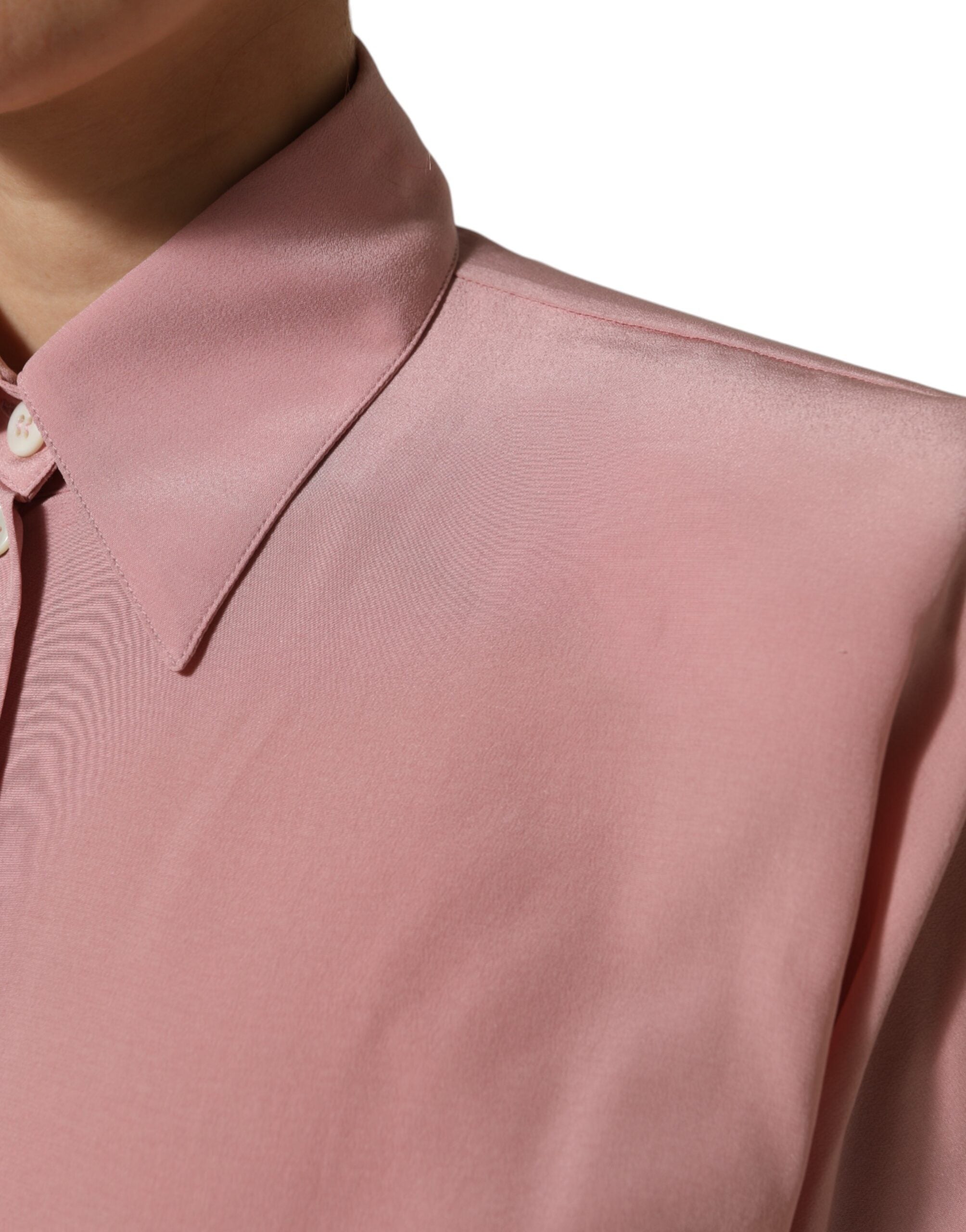 Dolce & Gabbana Pink Silk Collared Long Sleeves Blouse Women's Top (Pre-Owned)