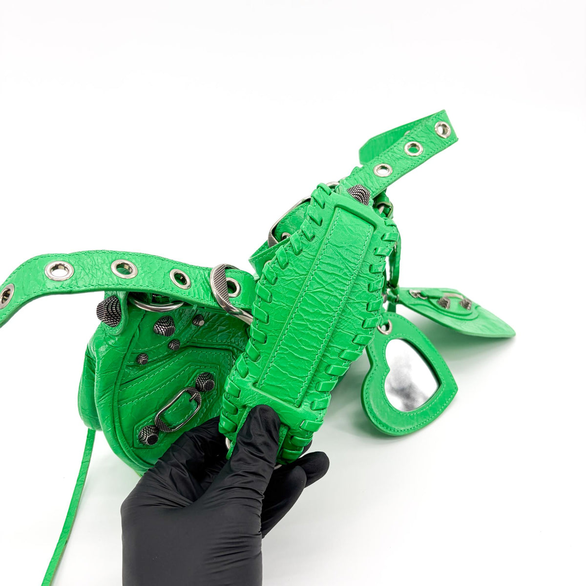 Balenciaga Le Cagole Giant Spikes Leather Green Leather Shoulder Bag Bag (Pre-Owned)