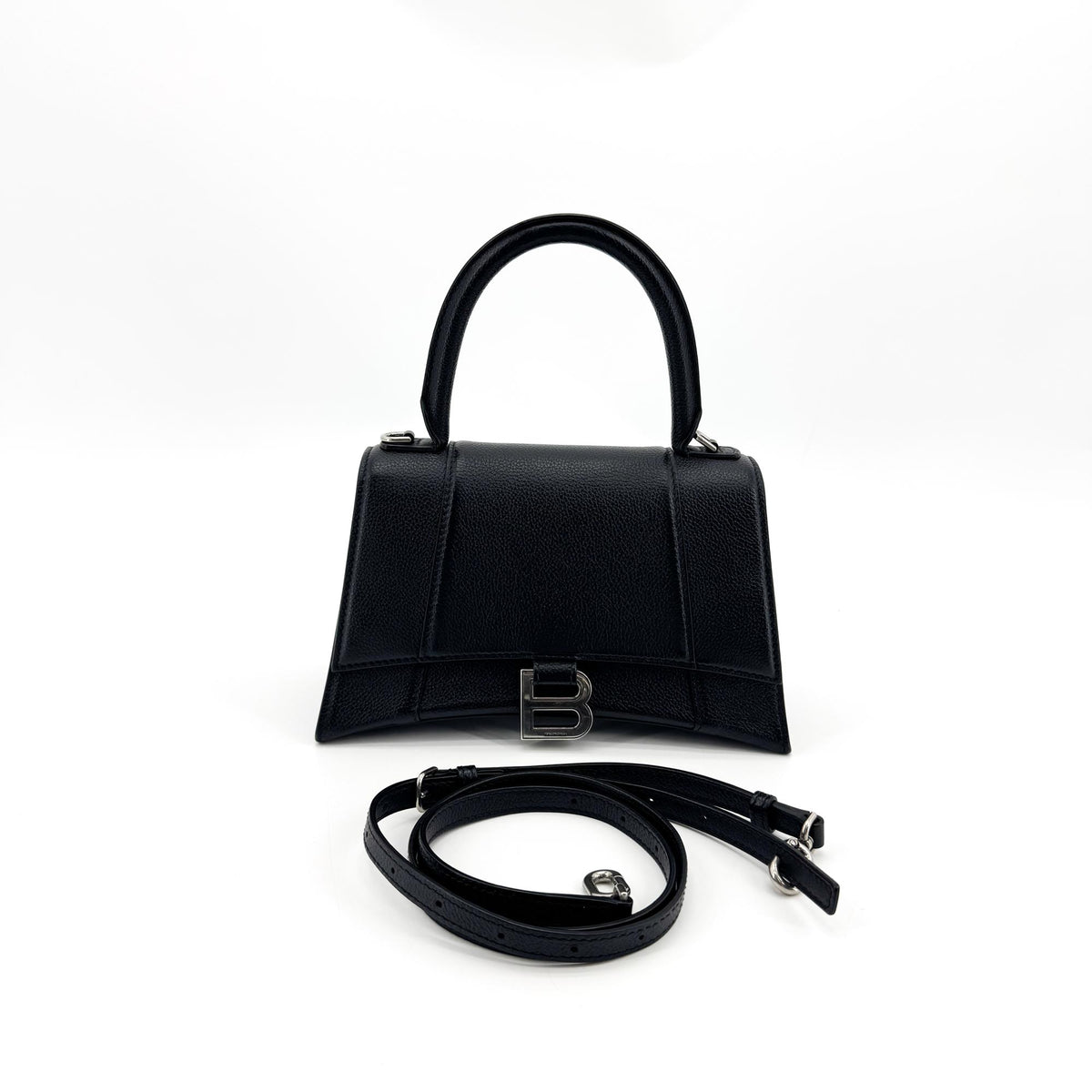 Balenciaga Hourglass Top Handle Leather Black Leather Handbag (Pre-Owned)