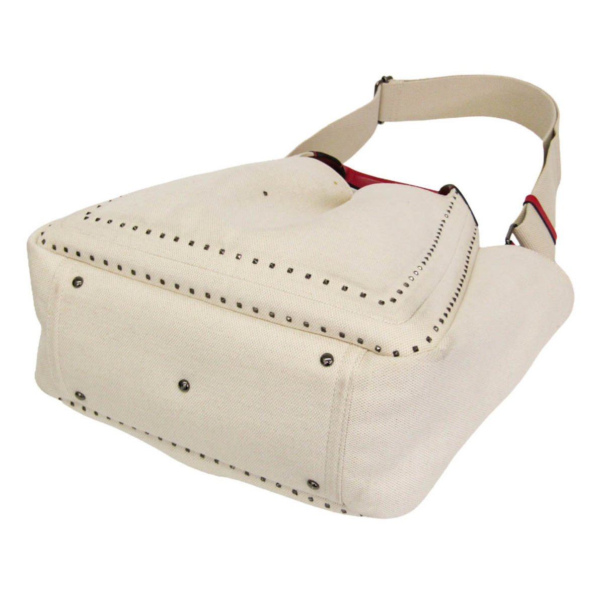 Valentino Garavani Atelier 01 Studded Canvas Red Canvas Tote Bag Bag (Pre-Owned)