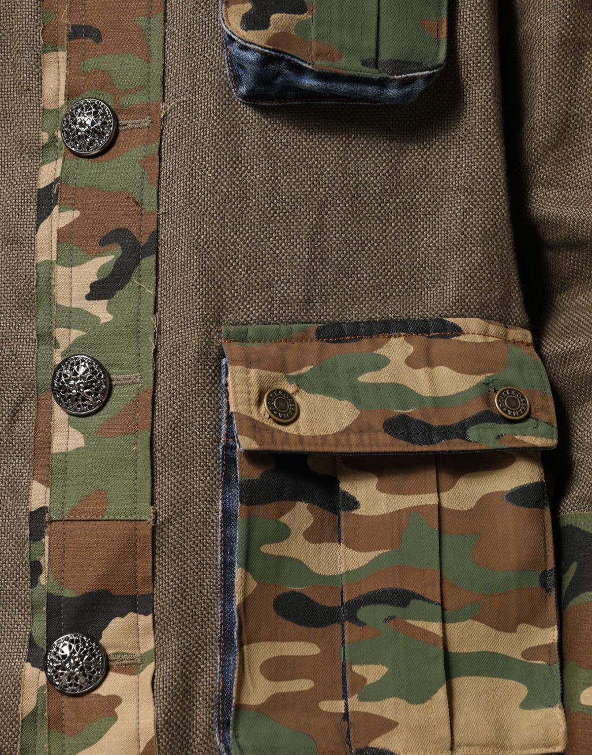 Dolce & Gabbana Brown Camouflage Linen Button Down Men's Jacket
