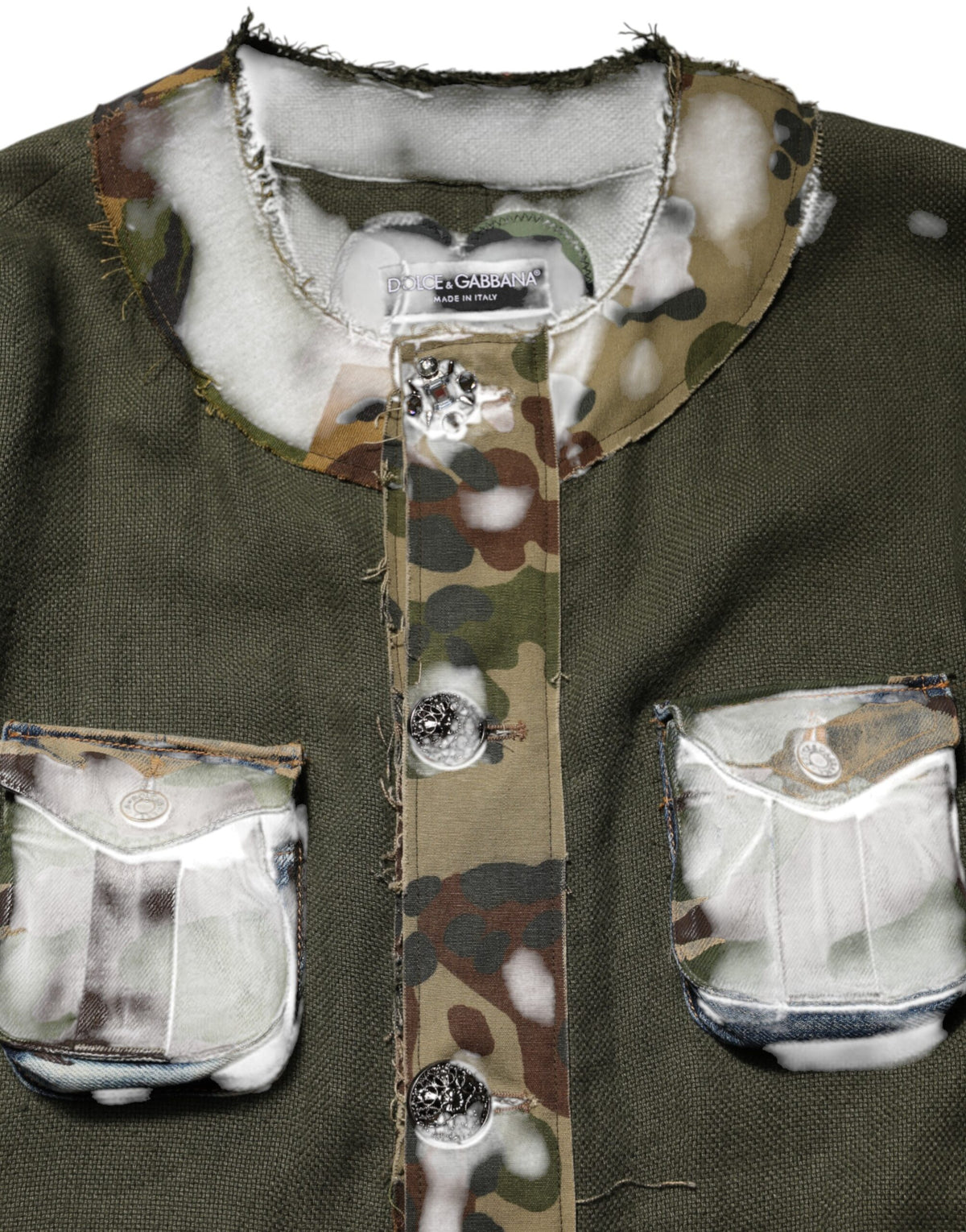 Dolce & Gabbana Brown Camouflage Linen Button Down Men's Jacket