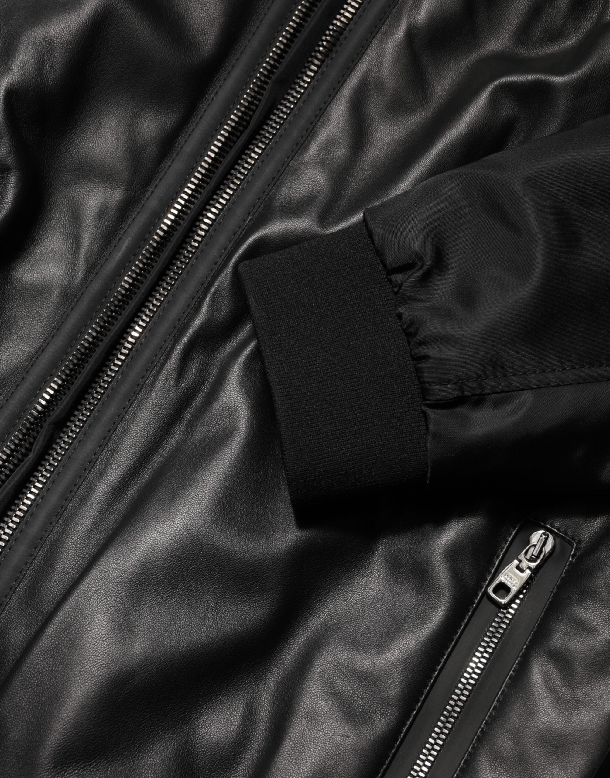 Dolce & Gabbana Black Leather Nylon FullZip Blouson Men's Jacket