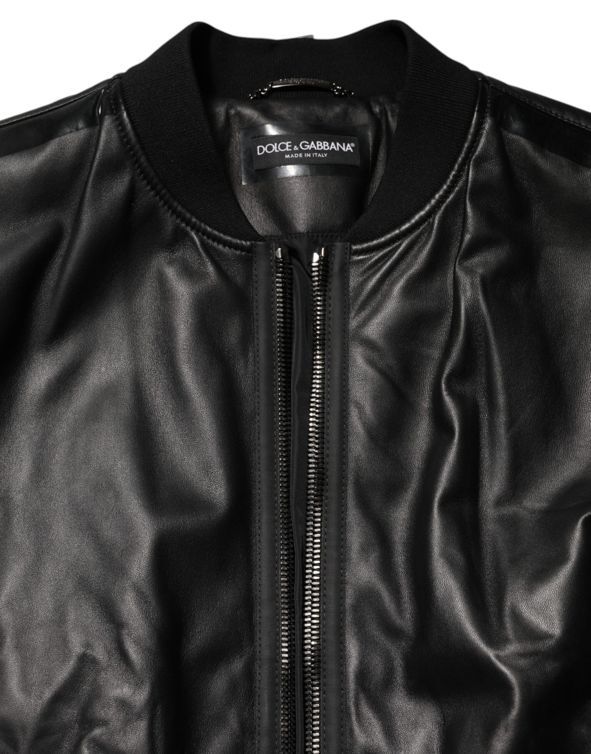 Dolce & Gabbana Black Leather Nylon FullZip Blouson Men's Jacket