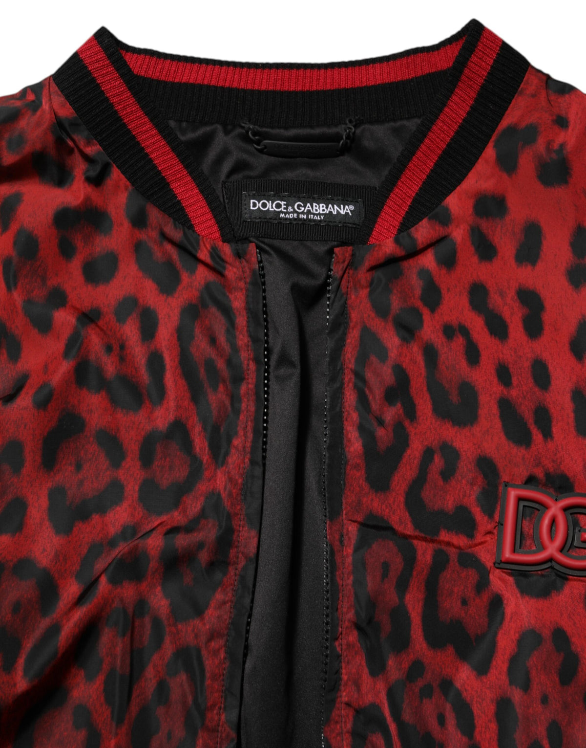 Dolce & Gabbana Red Leopard Print Full Zip Bomber Men Men's Jacket