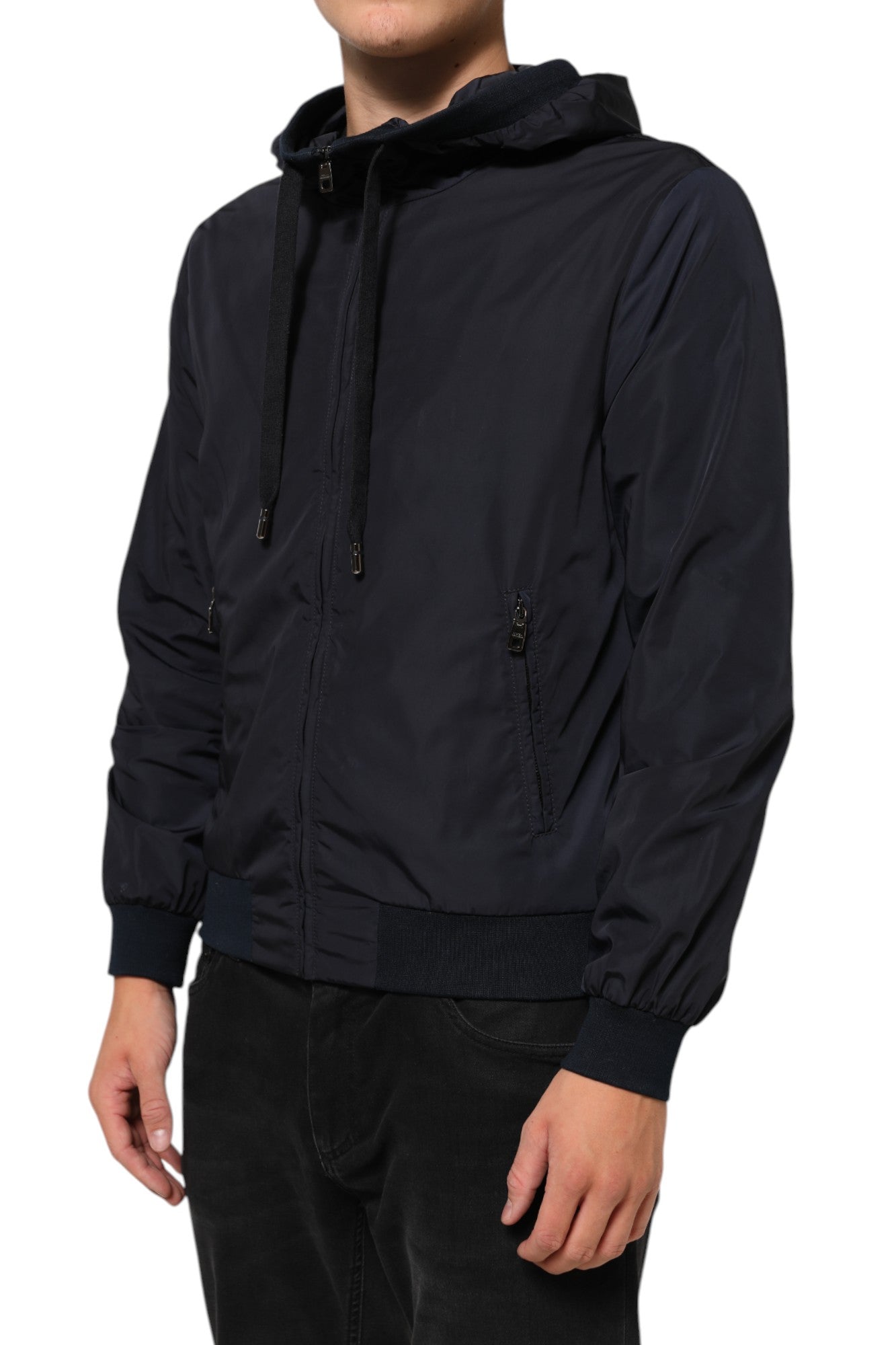 Dolce & Gabbana Blue Logo Tape Hooded Full Zip Bomber Men's Jacket (Pre-Owned)