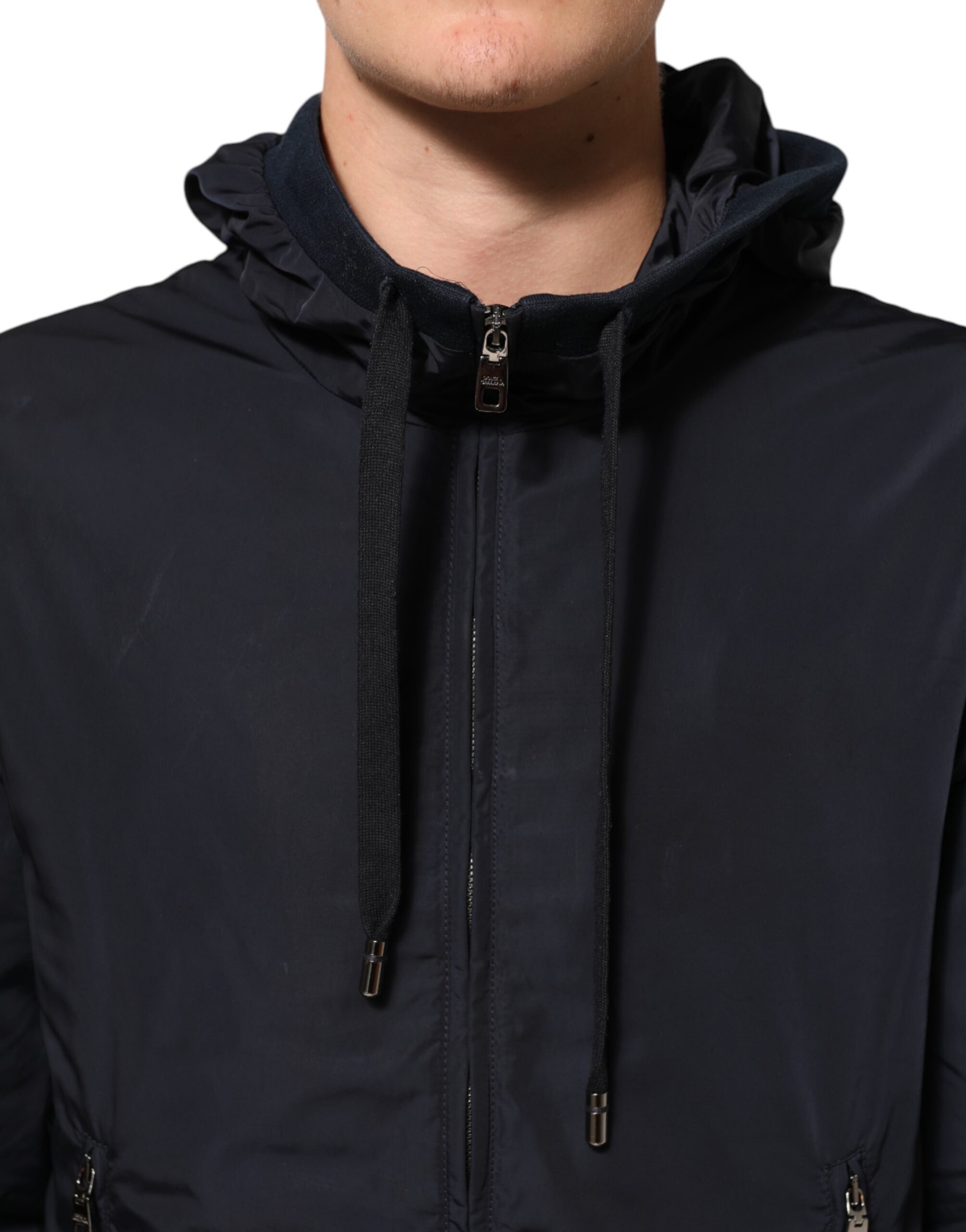 Dolce & Gabbana Blue Logo Tape Hooded Full Zip Bomber Men's Jacket (Pre-Owned)