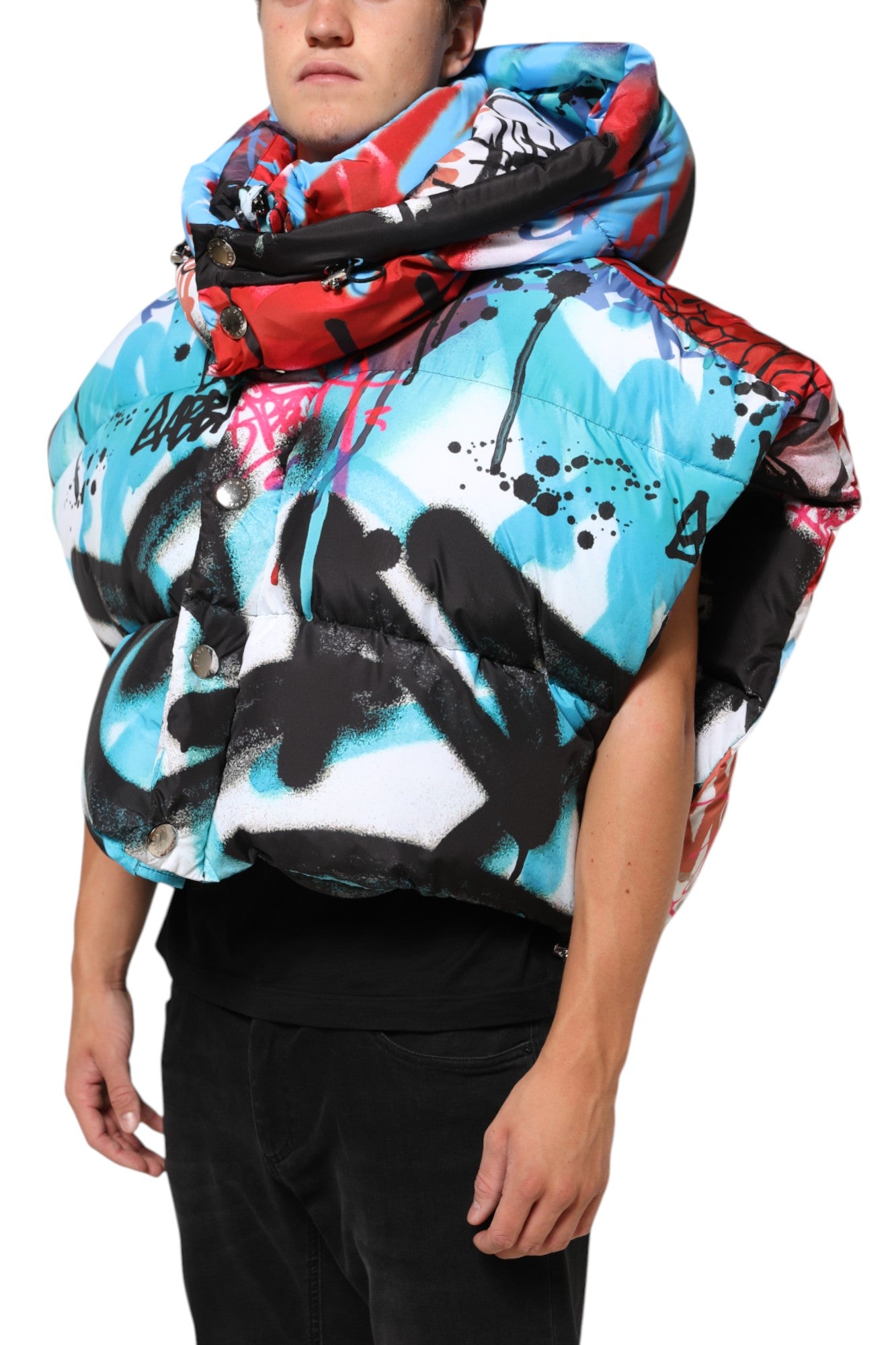 Dolce & Gabbana Multicolor Graffiti Hooded Sportswear Vest Men's Jacket (Pre-Owned)