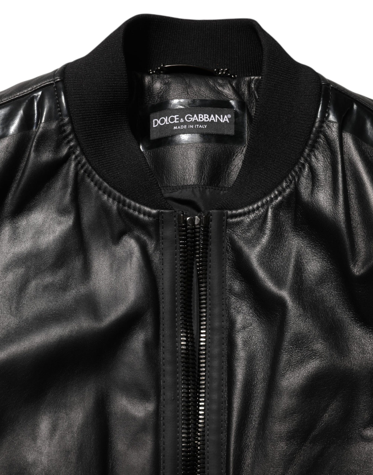 Dolce & Gabbana Black Leather Nylon FullZip Blouson Men's Jacket (Pre-Owned)