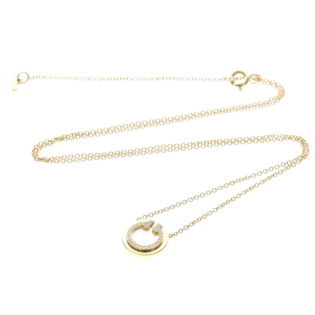 Tiffany & Co. T Circle Pendant 18K Yellow Gold With Diamonds And Mother Of Pearl Gold Yellow_Gold Necklace Jewelry (Pre-Owned)
