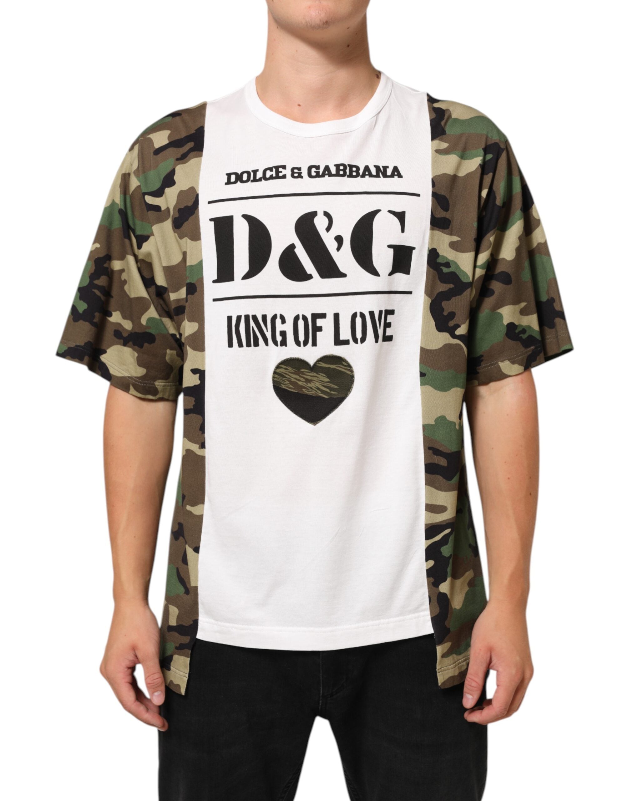 Dolce & Gabbana White Logo Camouflage Crew Neck Men Men's T-shirt