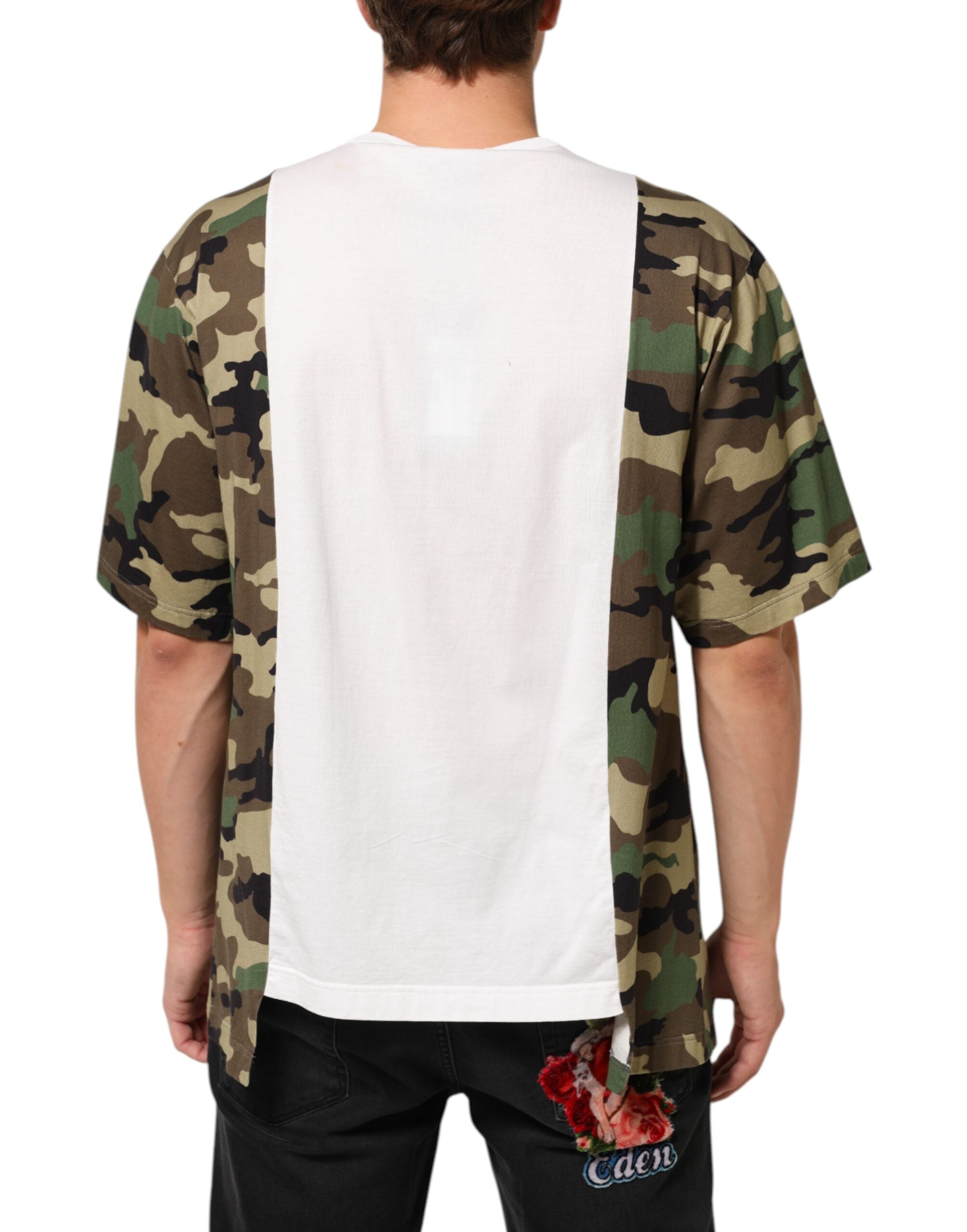 Dolce & Gabbana White Logo Camouflage Crew Neck Men Men's T-shirt