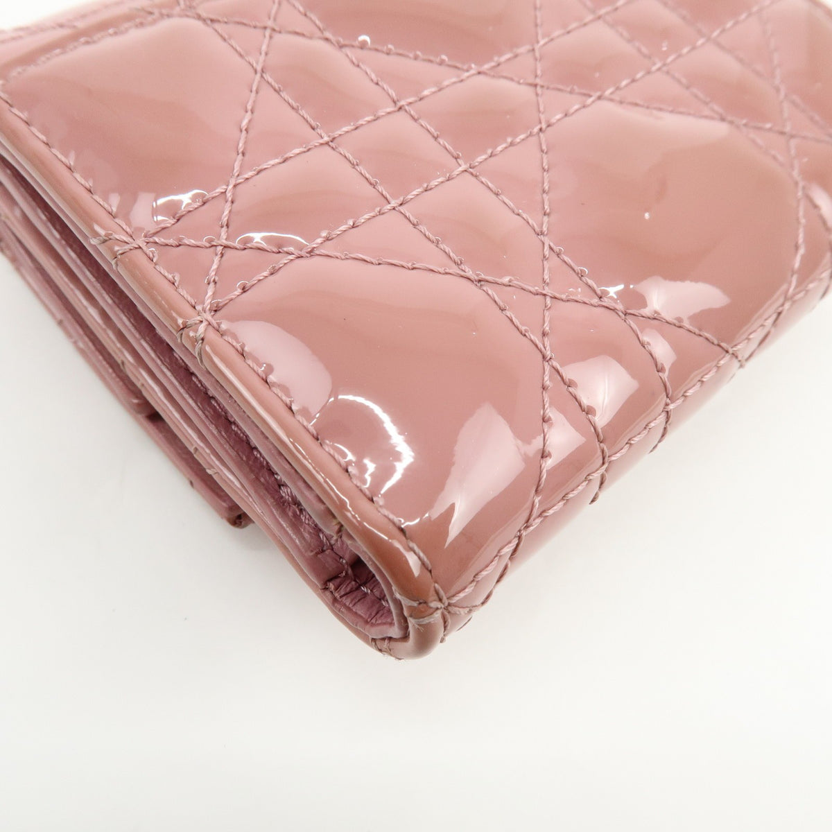 Christian Dior Lady Dior Cannage Quilt Leather Pink Patent_Leather Wallets Accessory (Pre-Owned)