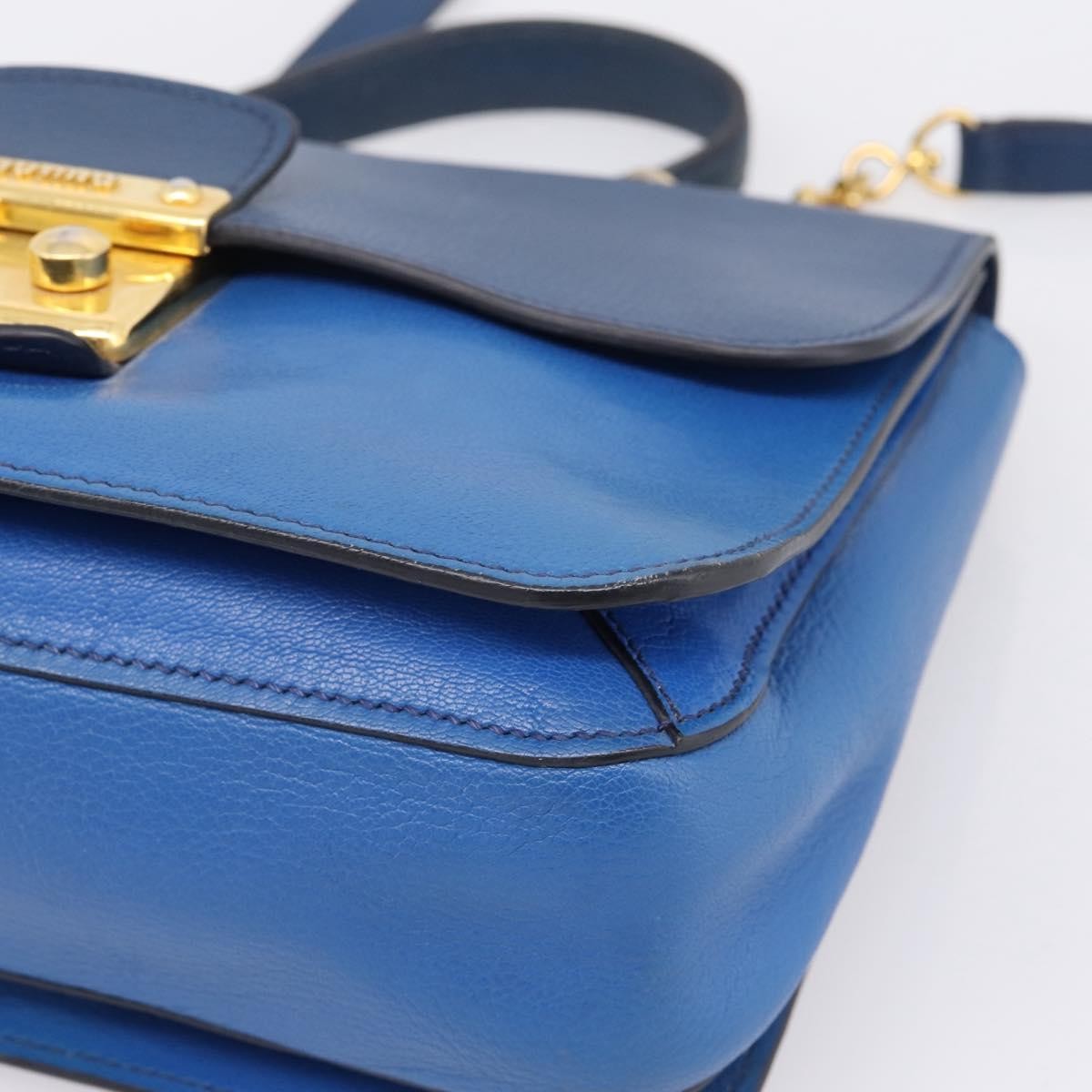 Miu Miu Madras Top Handle Leather Navy Leather Handbag (Pre-Owned)