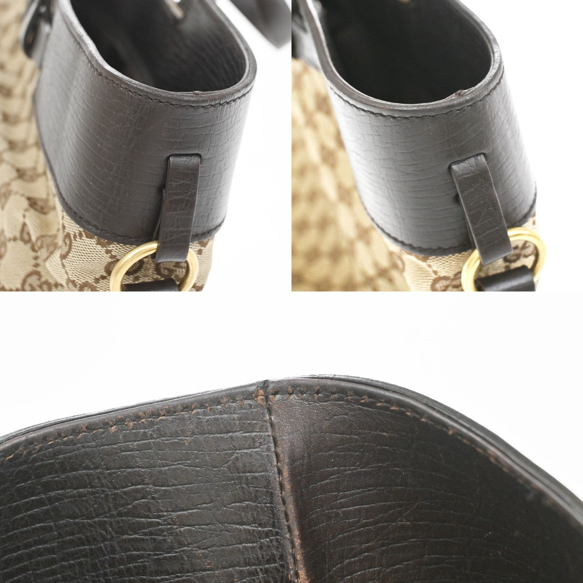 Gucci Belted Bucket Gg Canvas With Leather Brown Canvas Tote Bag Bag (Pre-Owned)