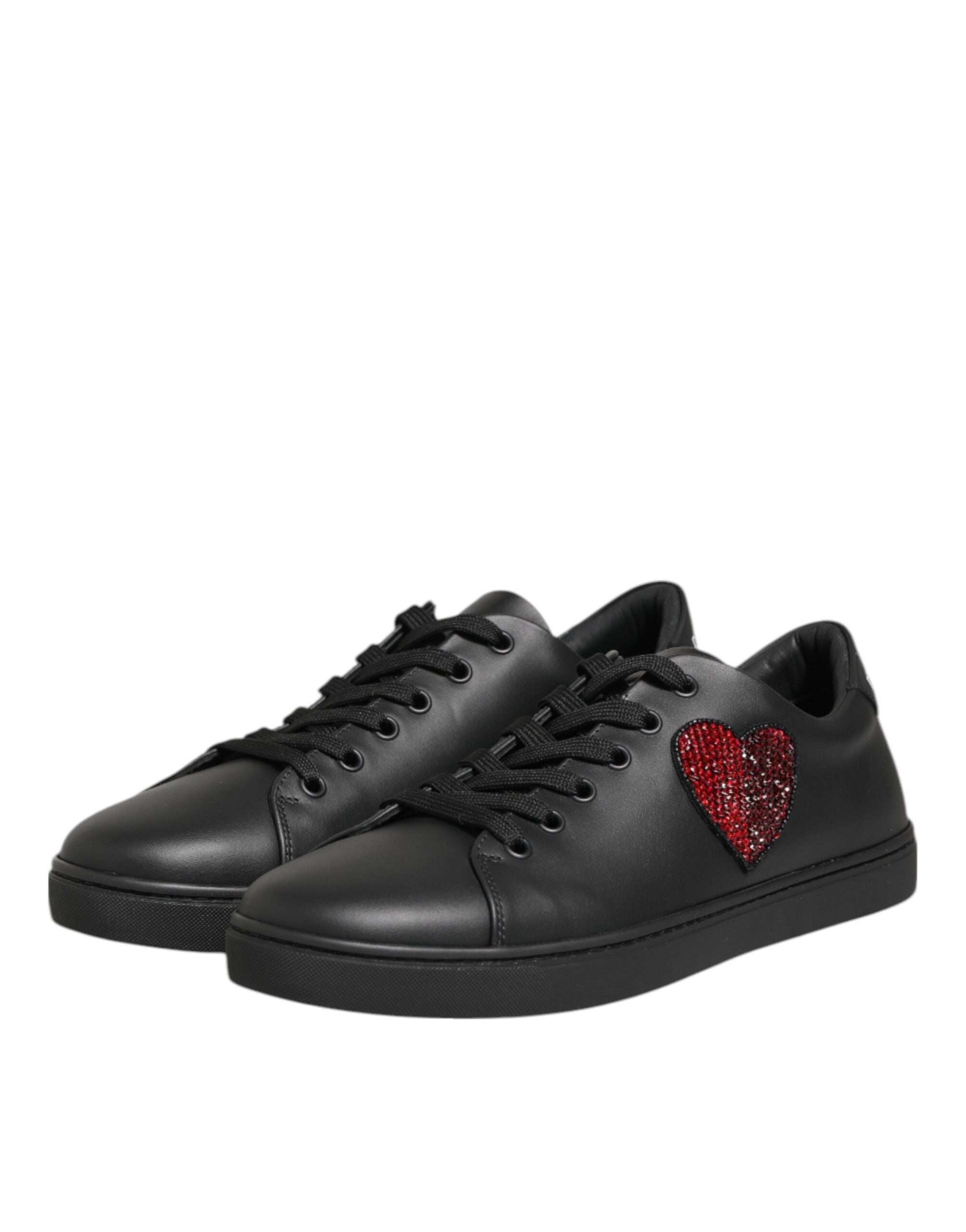 Dolce & Gabbana Black Leather Crystal Heart Sneakers  Women's Shoes