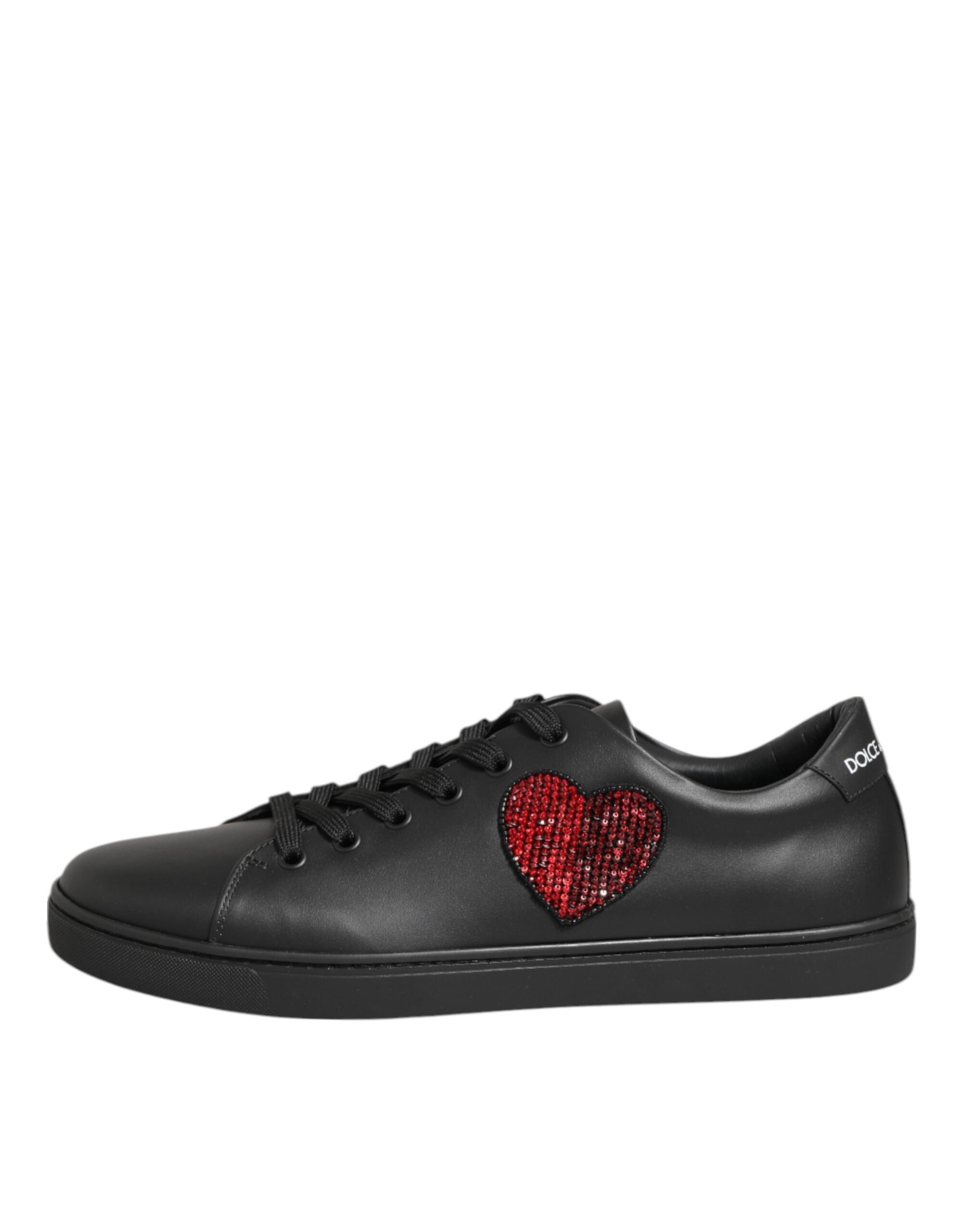Dolce & Gabbana Black Leather Crystal Heart Sneakers  Women's Shoes