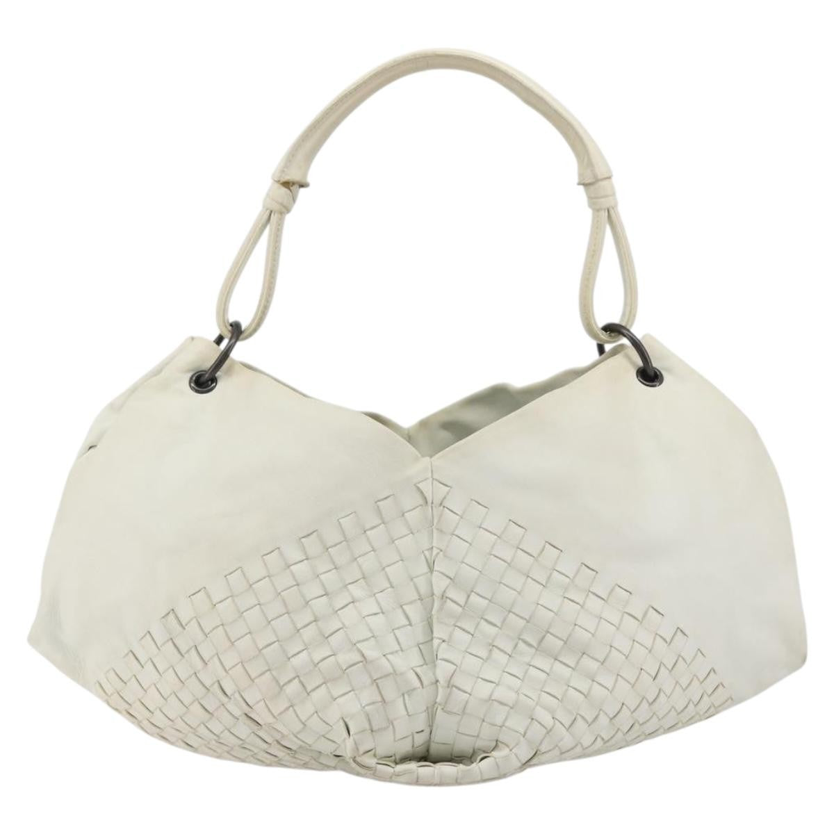Bottega Veneta Intrecciato Shoulder Leather White Leather Shoulder Bag Bag (Pre-Owned)