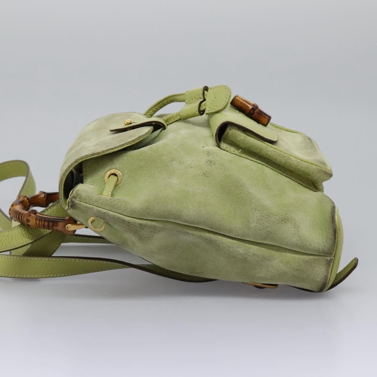 Gucci Gucci Bamboo Daim Green Suede Backpack Bag (Pre-Owned)