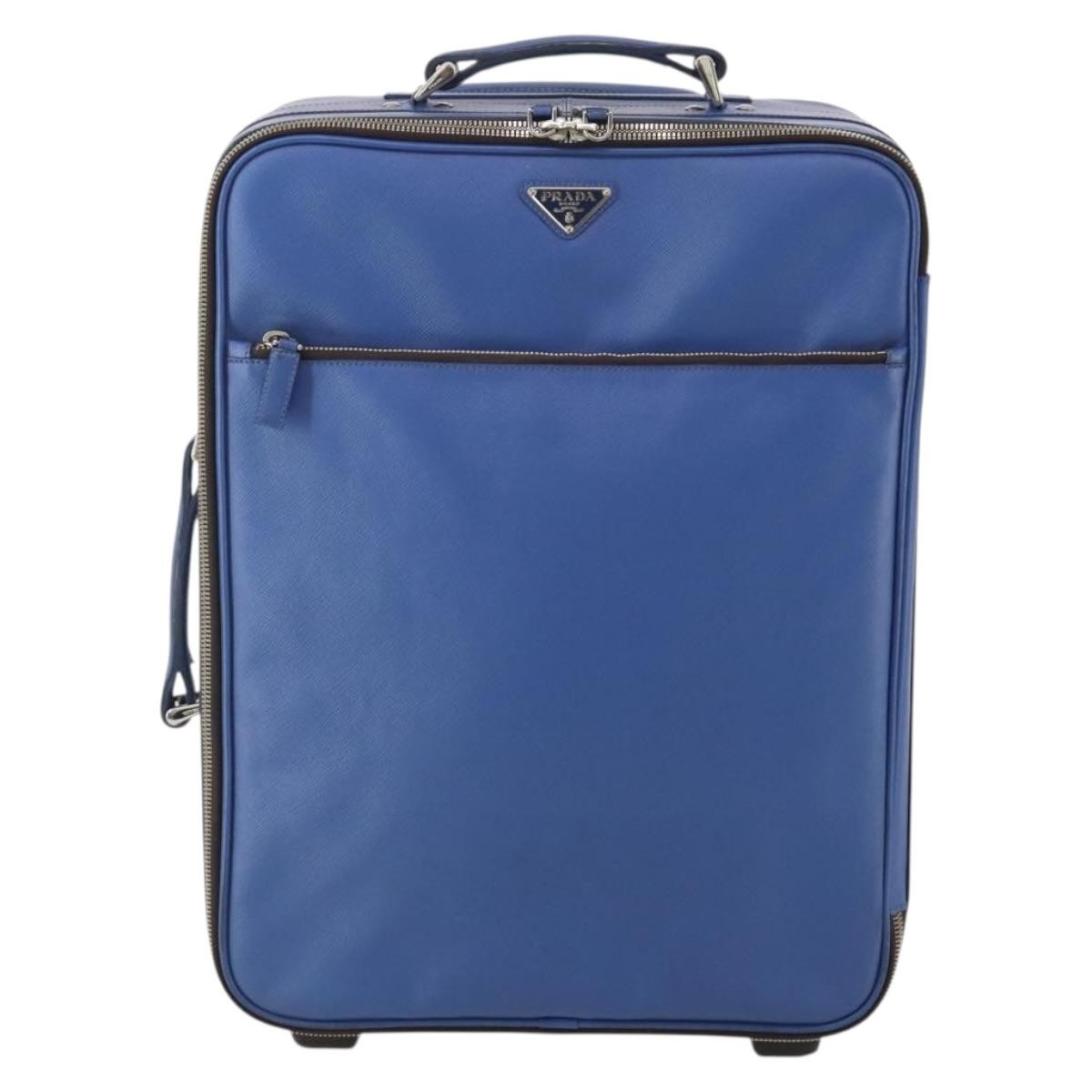 Prada Travel Saffiano Leather Blue Leather Travel Bag Bag (Pre-Owned)