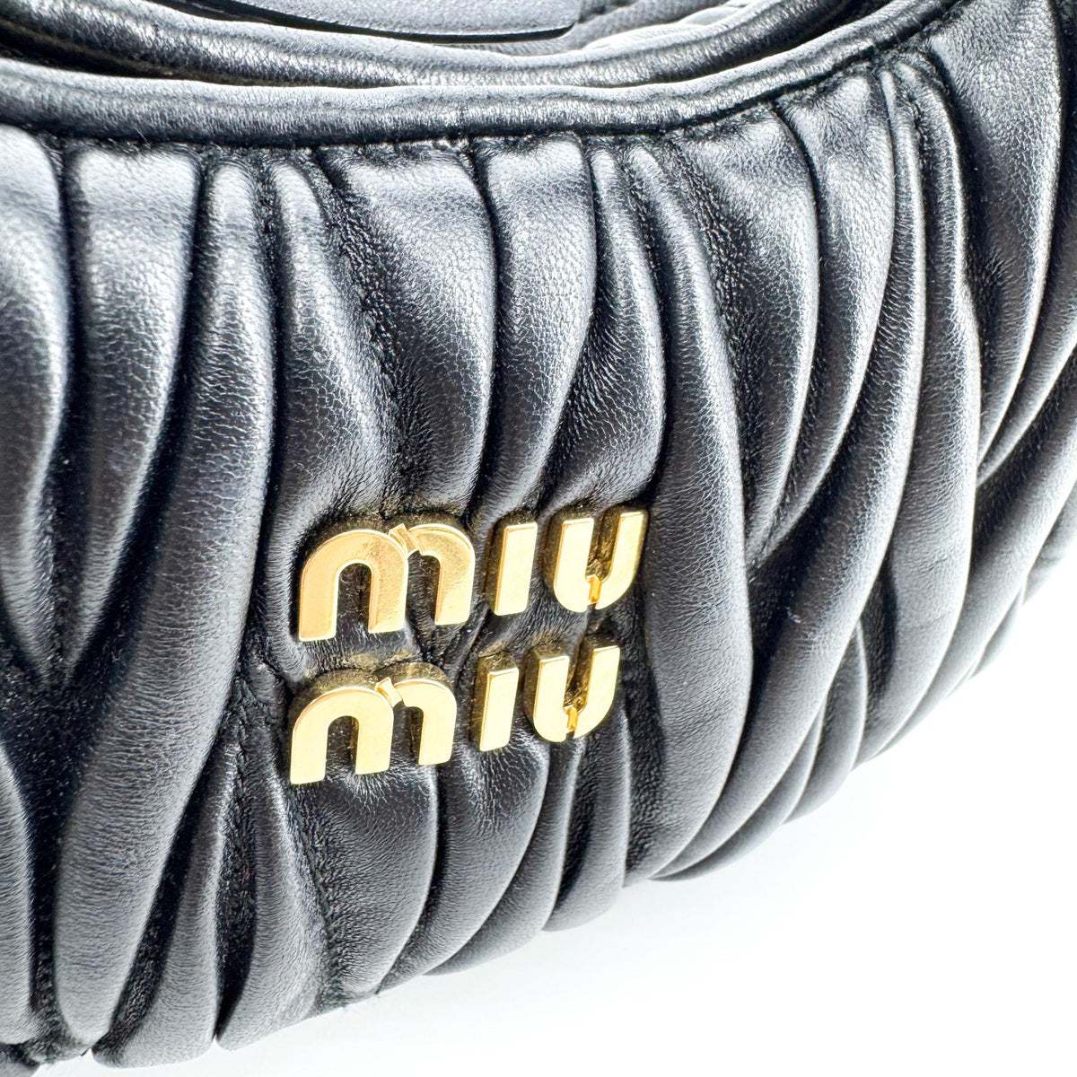 Miu Miu Wander Hobo Matelasse Leather Black Leather Shoulder Bag Bag (Pre-Owned)