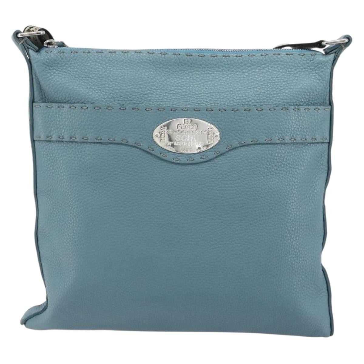 Fendi Vintage Selleria Zip Messenger Leather Blue Leather Shoulder Bag Bag (Pre-Owned)