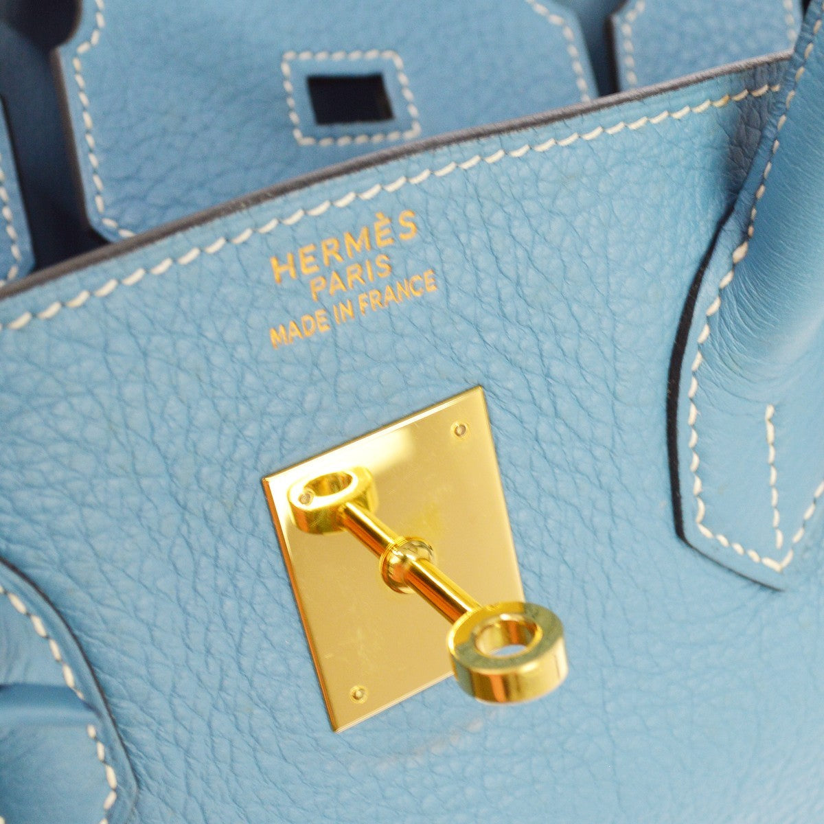 Hermes Birkin Blue Clemence With Gold Hardware Blue Leather Handbag (Pre-Owned)