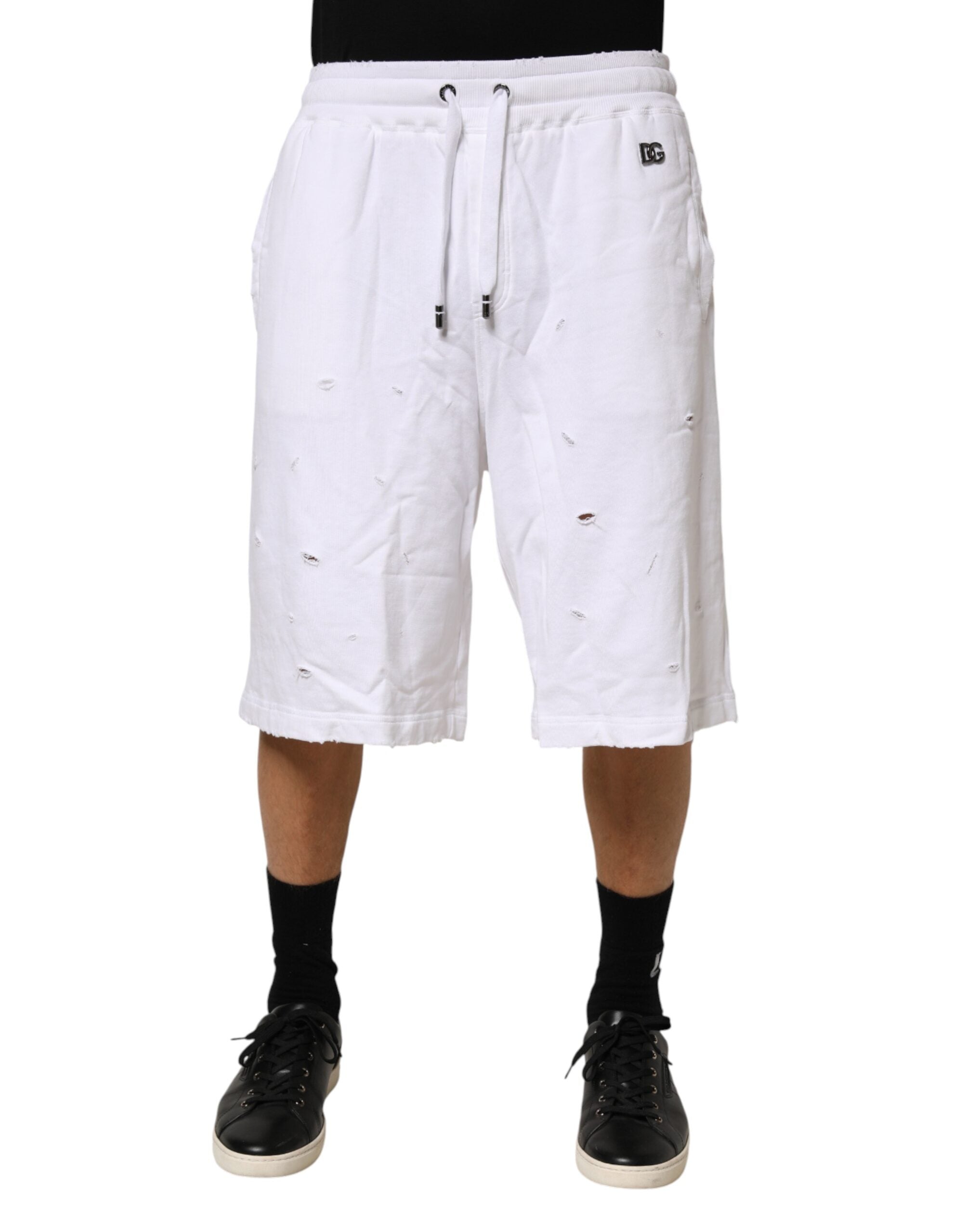 Dolce & Gabbana White Distressed Cotton Men Bermuda Men's Shorts