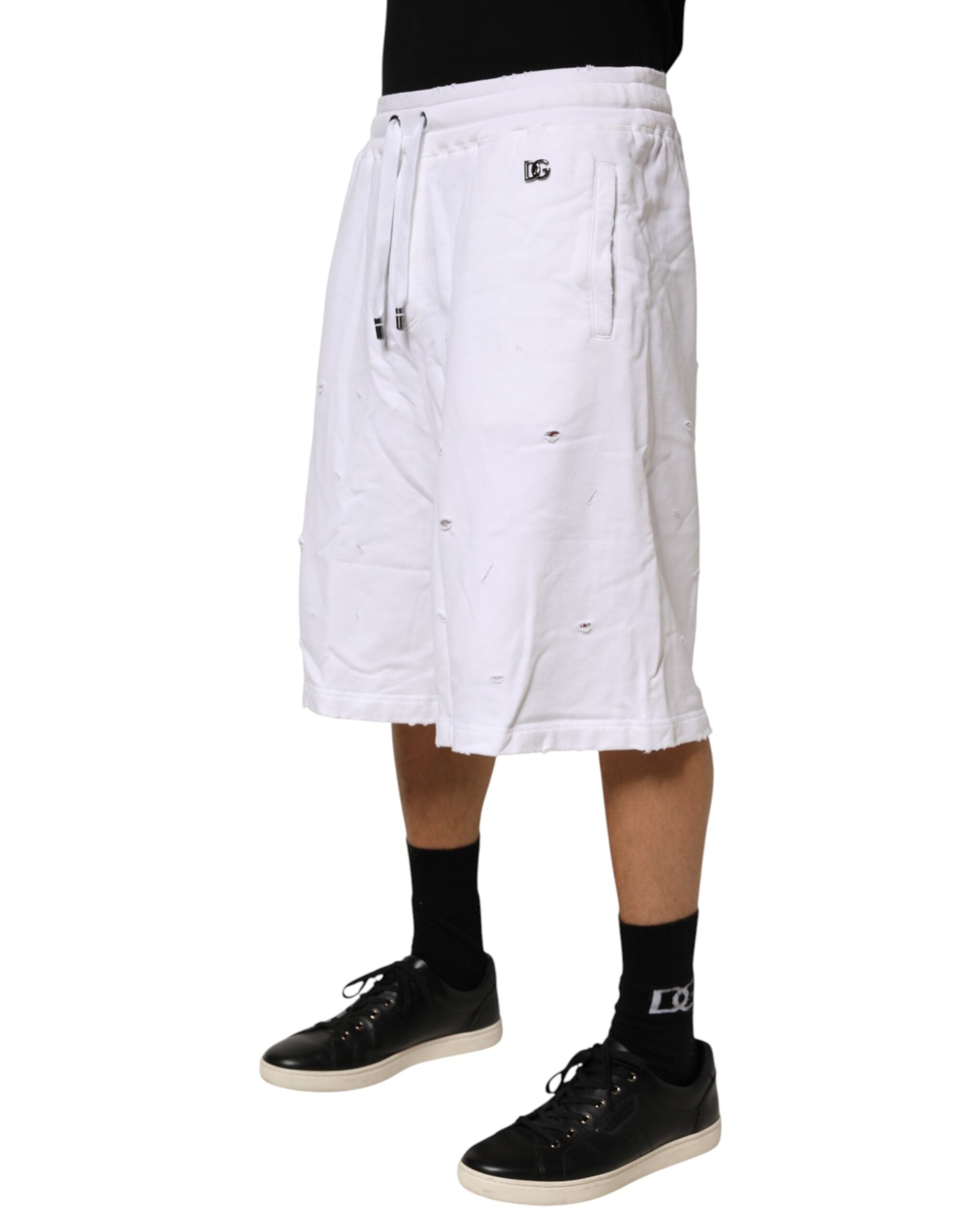 Dolce & Gabbana White Distressed Cotton Men Bermuda Men's Shorts