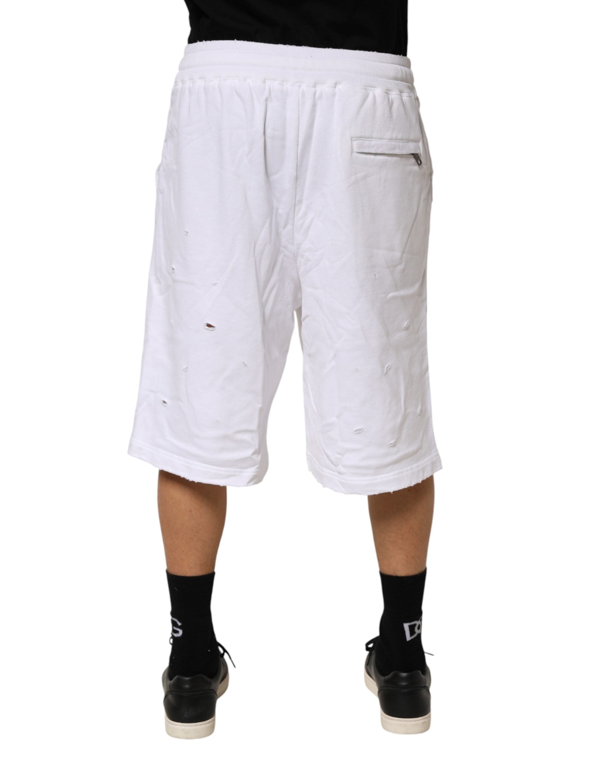 Dolce & Gabbana White Distressed Cotton Men Bermuda Men's Shorts