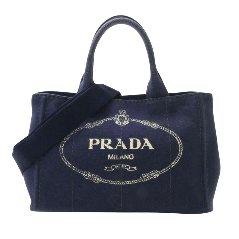 Prada Canapa Navy Canvas Shopper Bag (Pre-Owned)