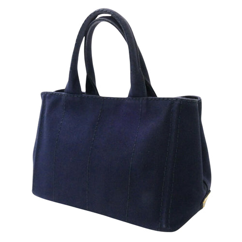 Prada Canapa Navy Canvas Shopper Bag (Pre-Owned)