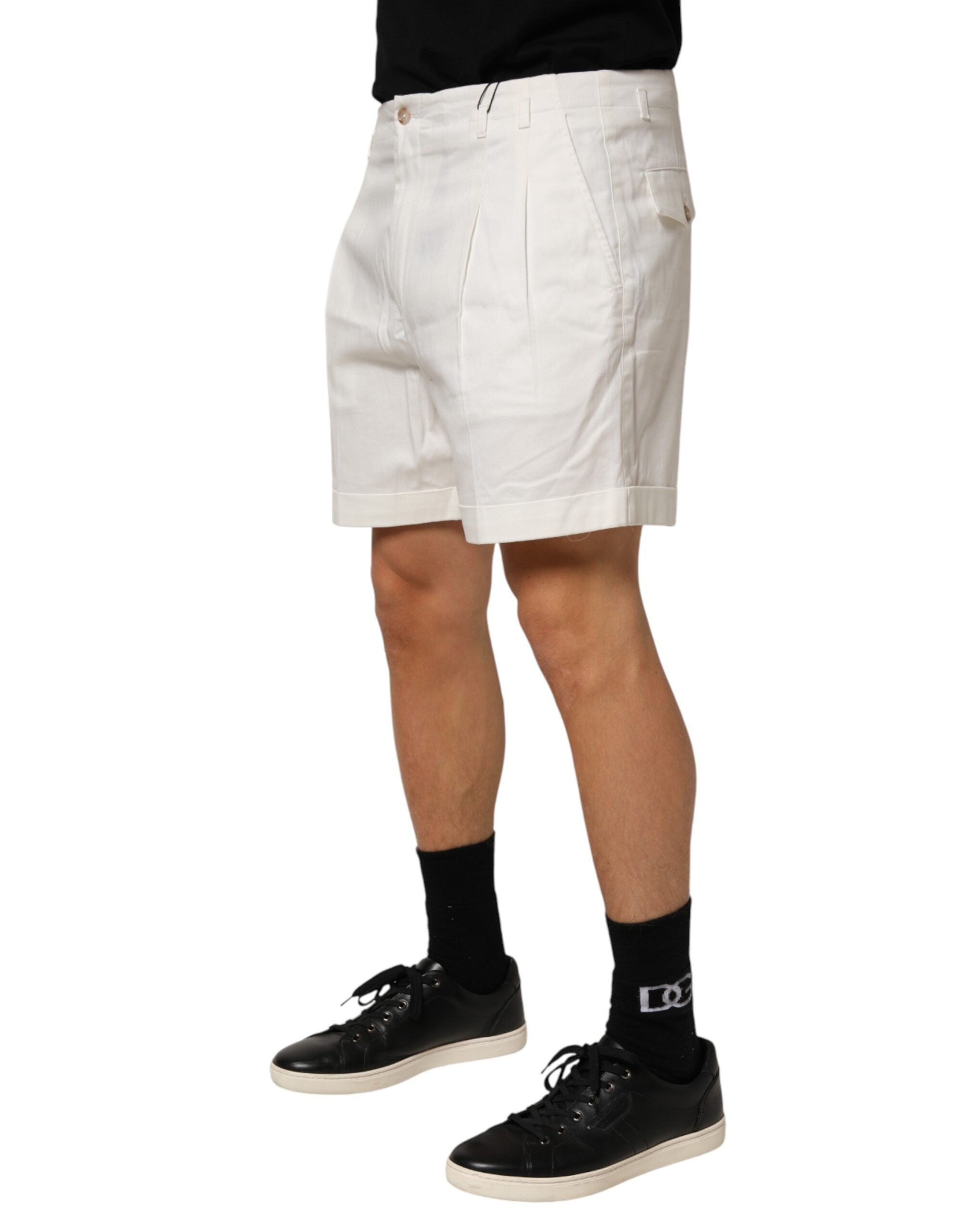 Dolce & Gabbana White Cotton Mid Waist Men Bermuda Men's Shorts