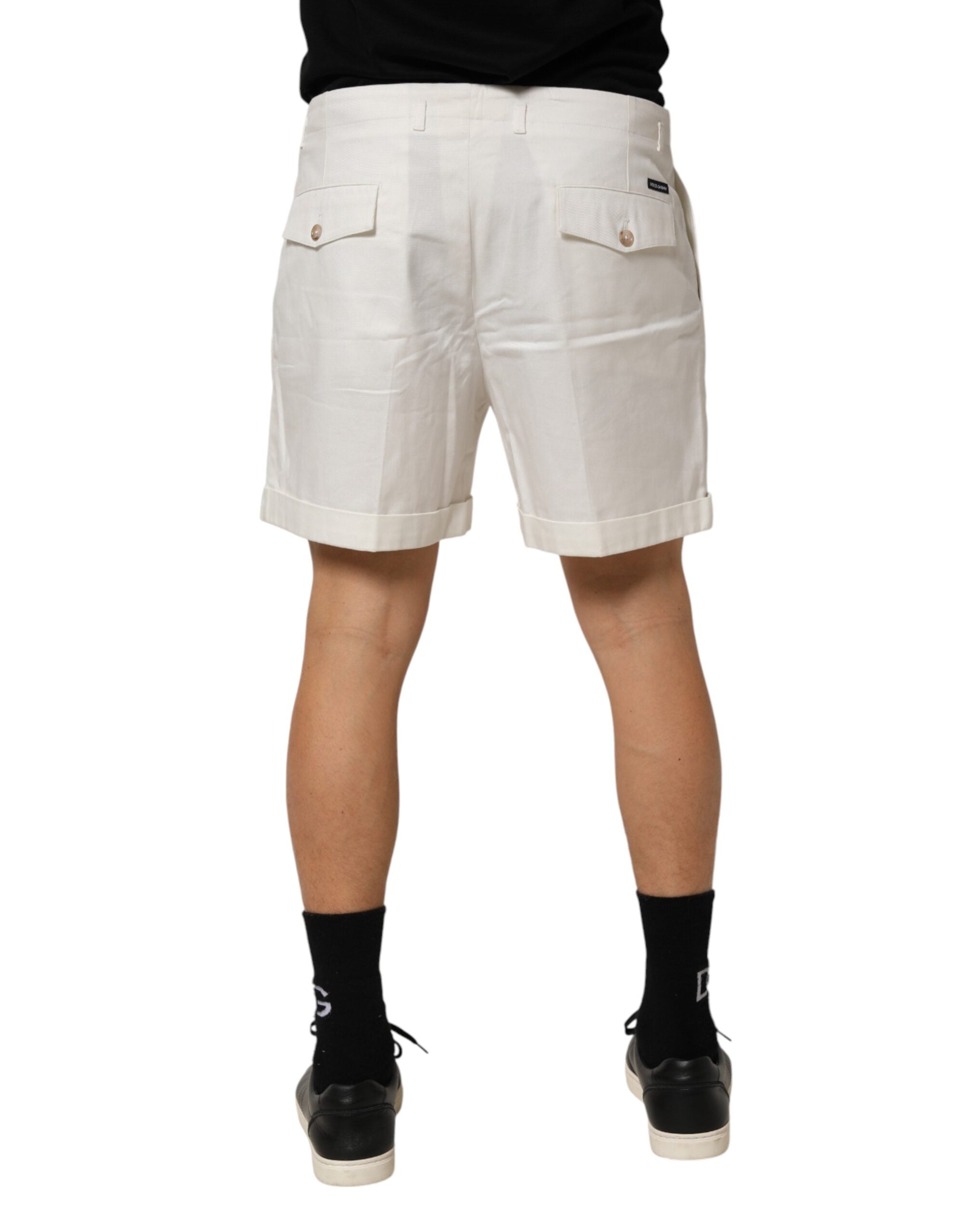 Dolce & Gabbana White Cotton Mid Waist Men Bermuda Men's Shorts