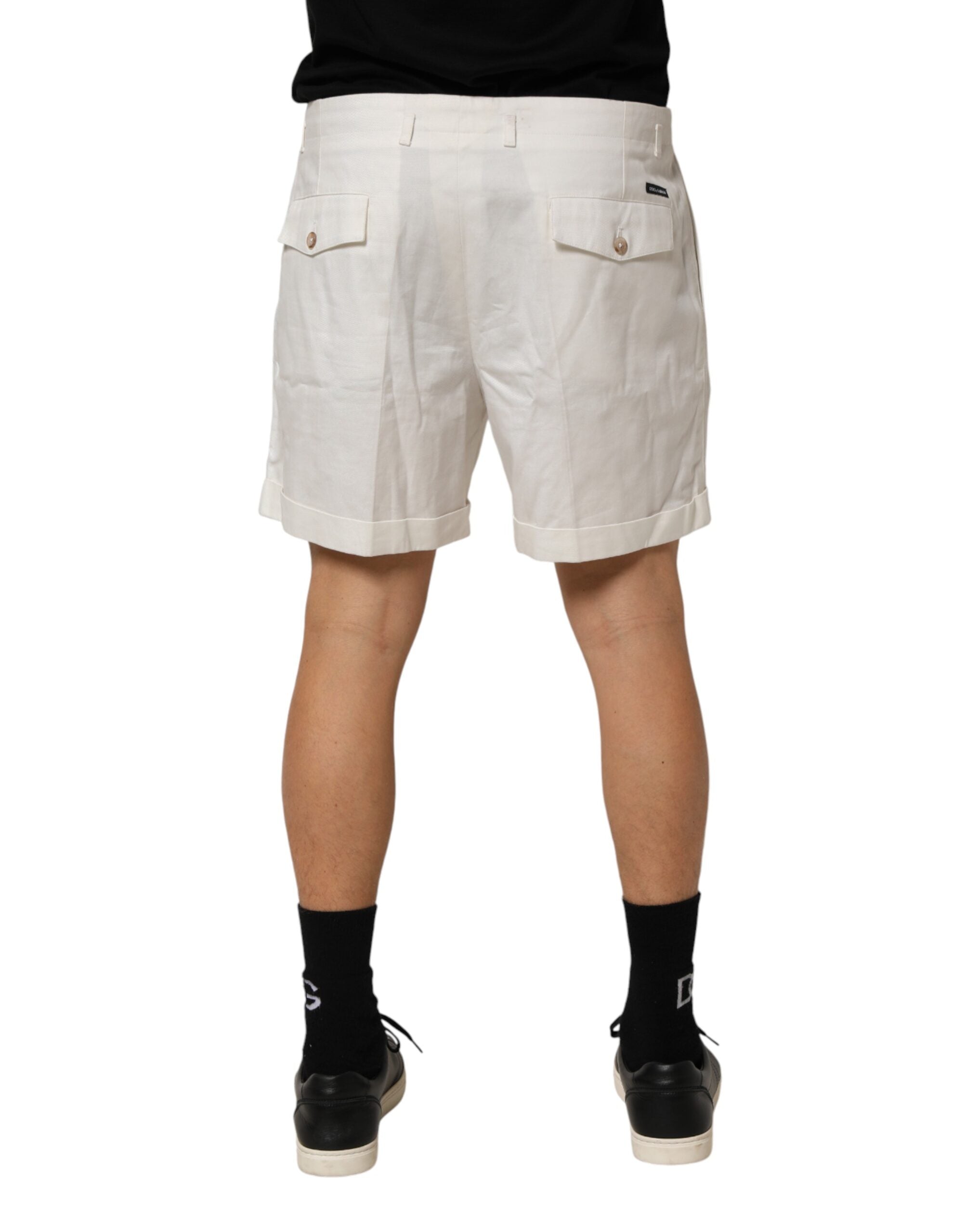Dolce & Gabbana White Cotton Mid Waist Men Bermuda Men's Shorts (Pre-Owned)